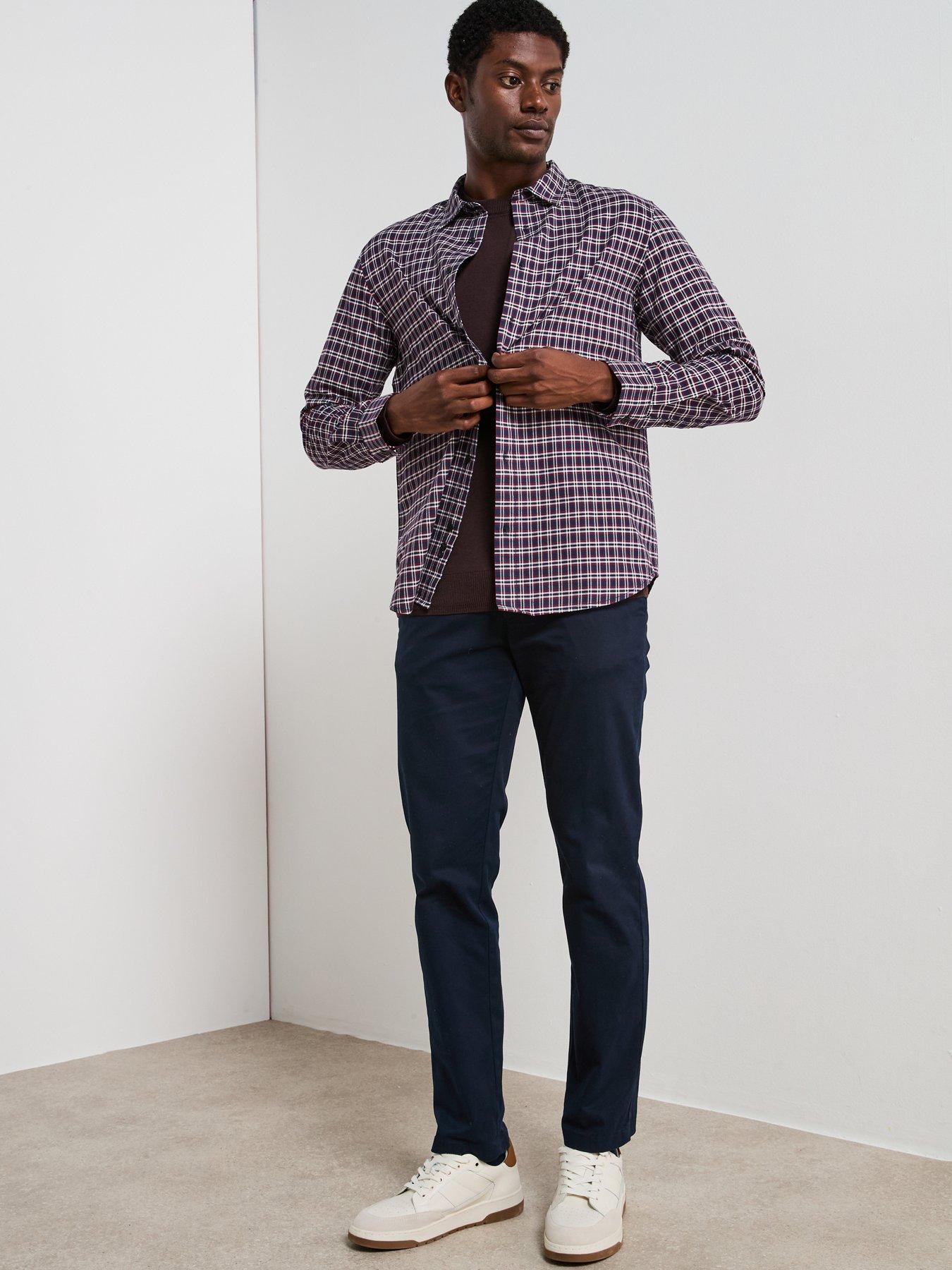 Image 3 of 6 of Very Man Pure Cotton Micro Check Oxford Long Sleeve Shirt - Burgundy