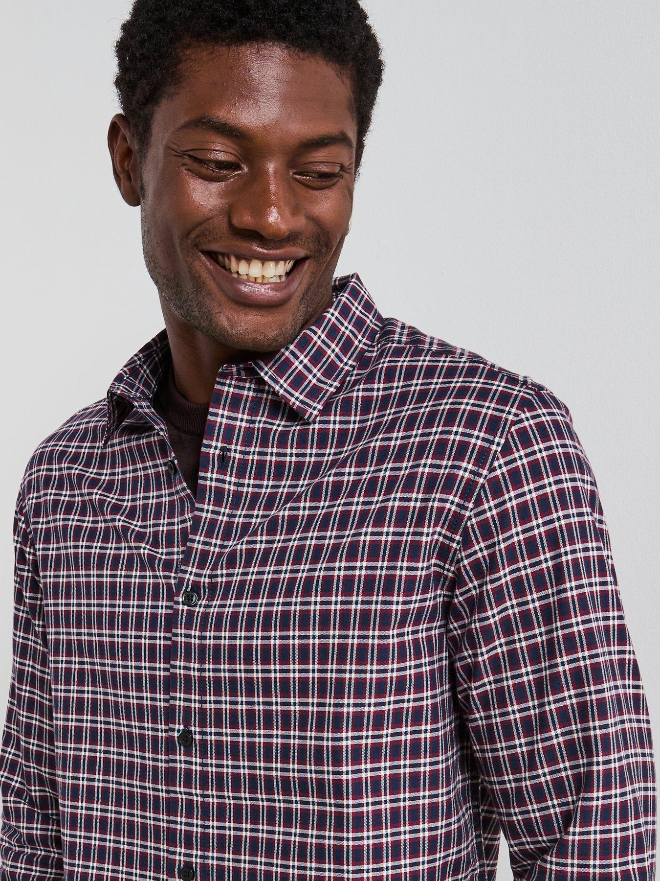 Image 4 of 6 of Very Man Pure Cotton Micro Check Oxford Long Sleeve Shirt - Burgundy
