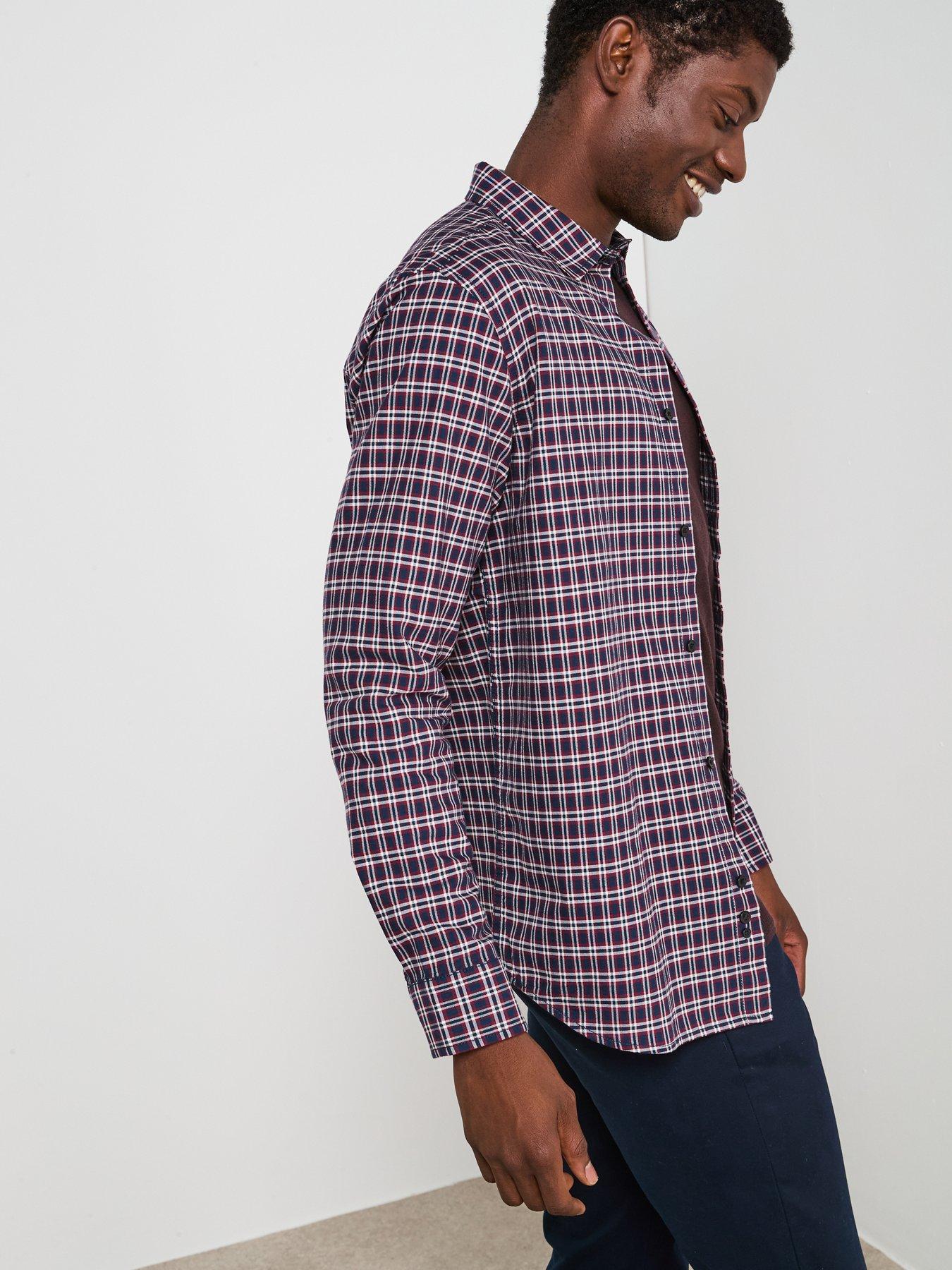Image 5 of 6 of Very Man Pure Cotton Micro Check Oxford Long Sleeve Shirt - Burgundy