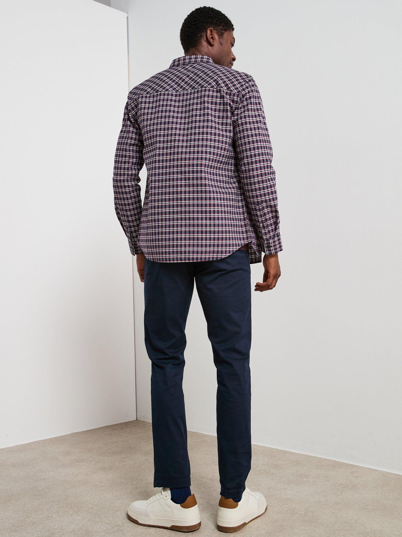 Image 6 of 6 of Very Man Pure Cotton Micro Check Oxford Long Sleeve Shirt - Burgundy