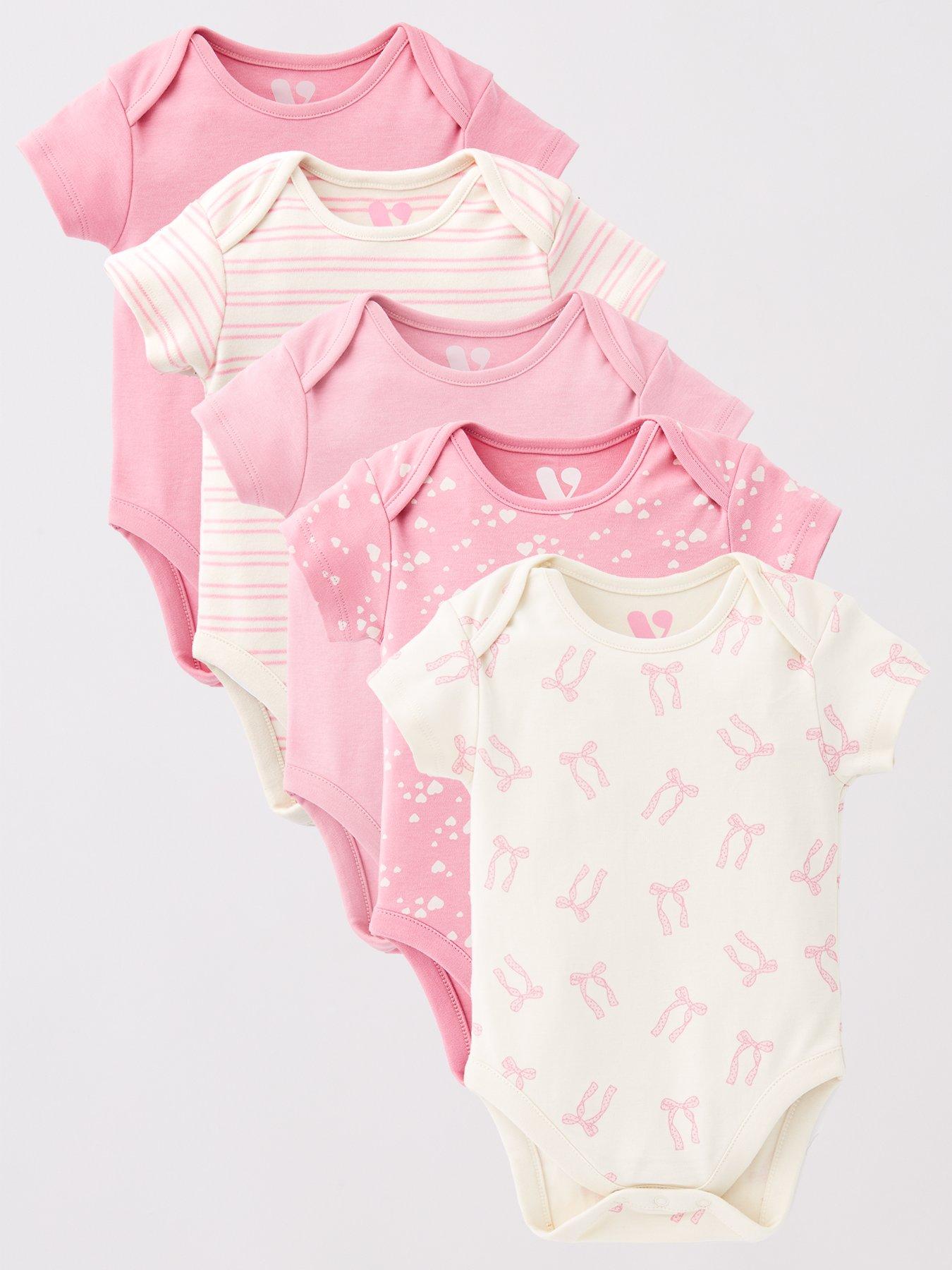 Image 1 of 5 of Mini V by Very Baby Girls Bow Hearts 5Pk Bodysuits - Pink