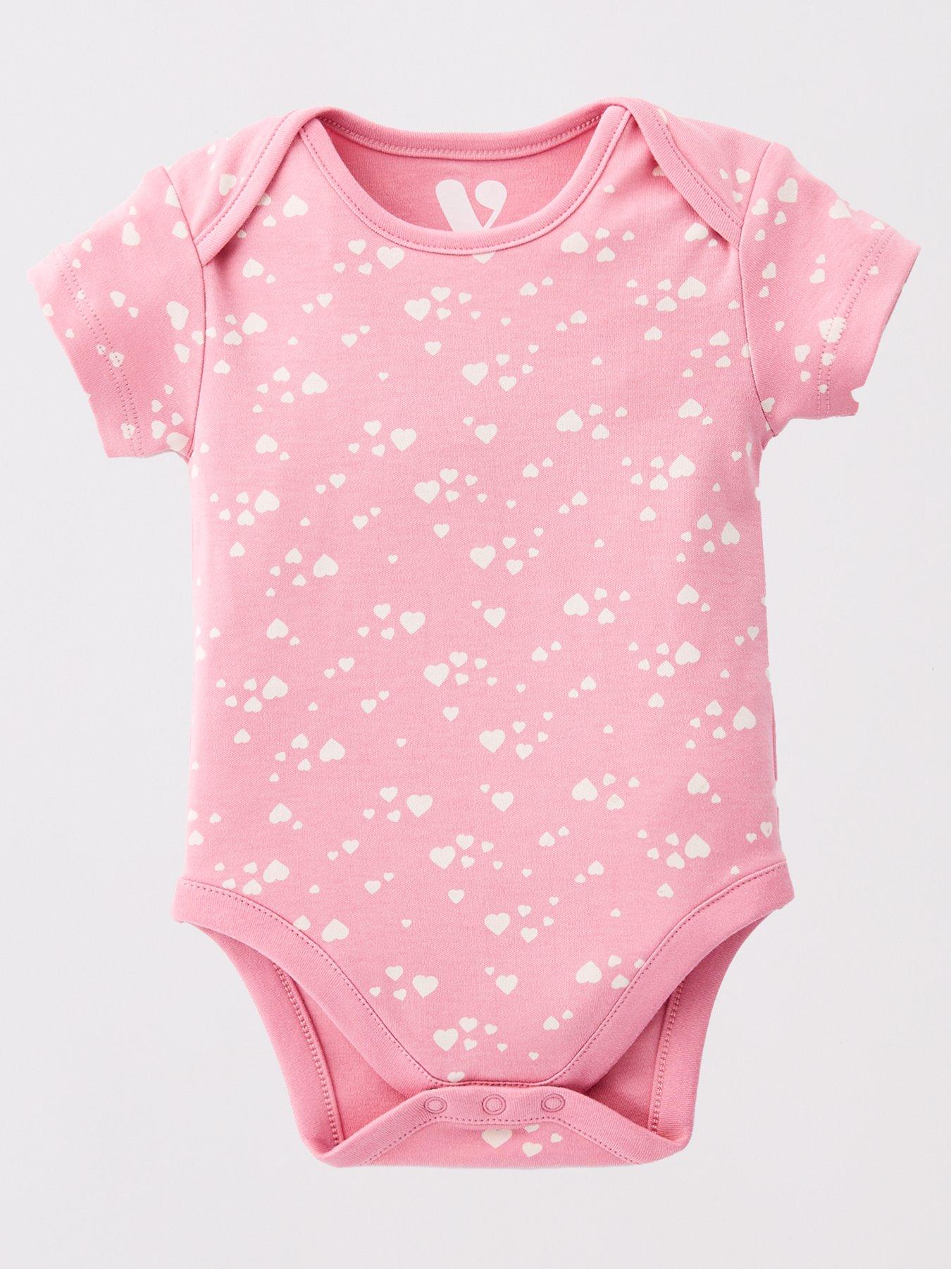 Image 2 of 5 of Mini V by Very Baby Girls Bow Hearts 5Pk Bodysuits - Pink
