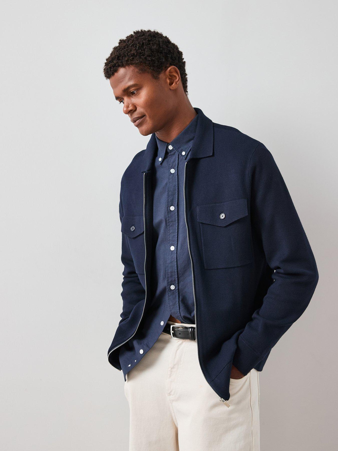 undefined Midweight Knitted Zip Shacket - Navy