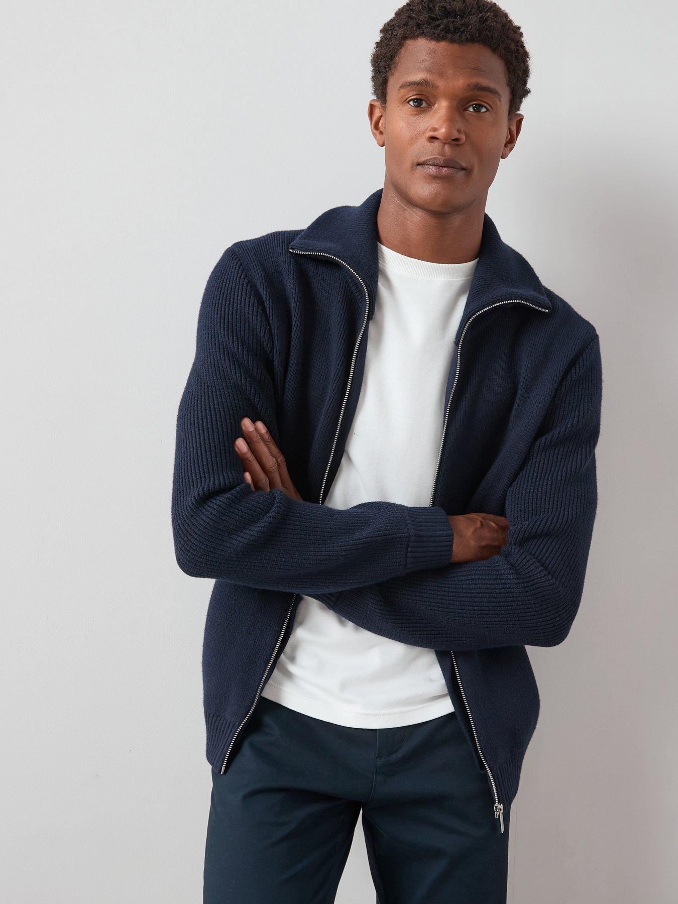 Image 1 of 7 of The Very Collection Chunky Soft Touch Zip Through Funnel Jumper - Navy