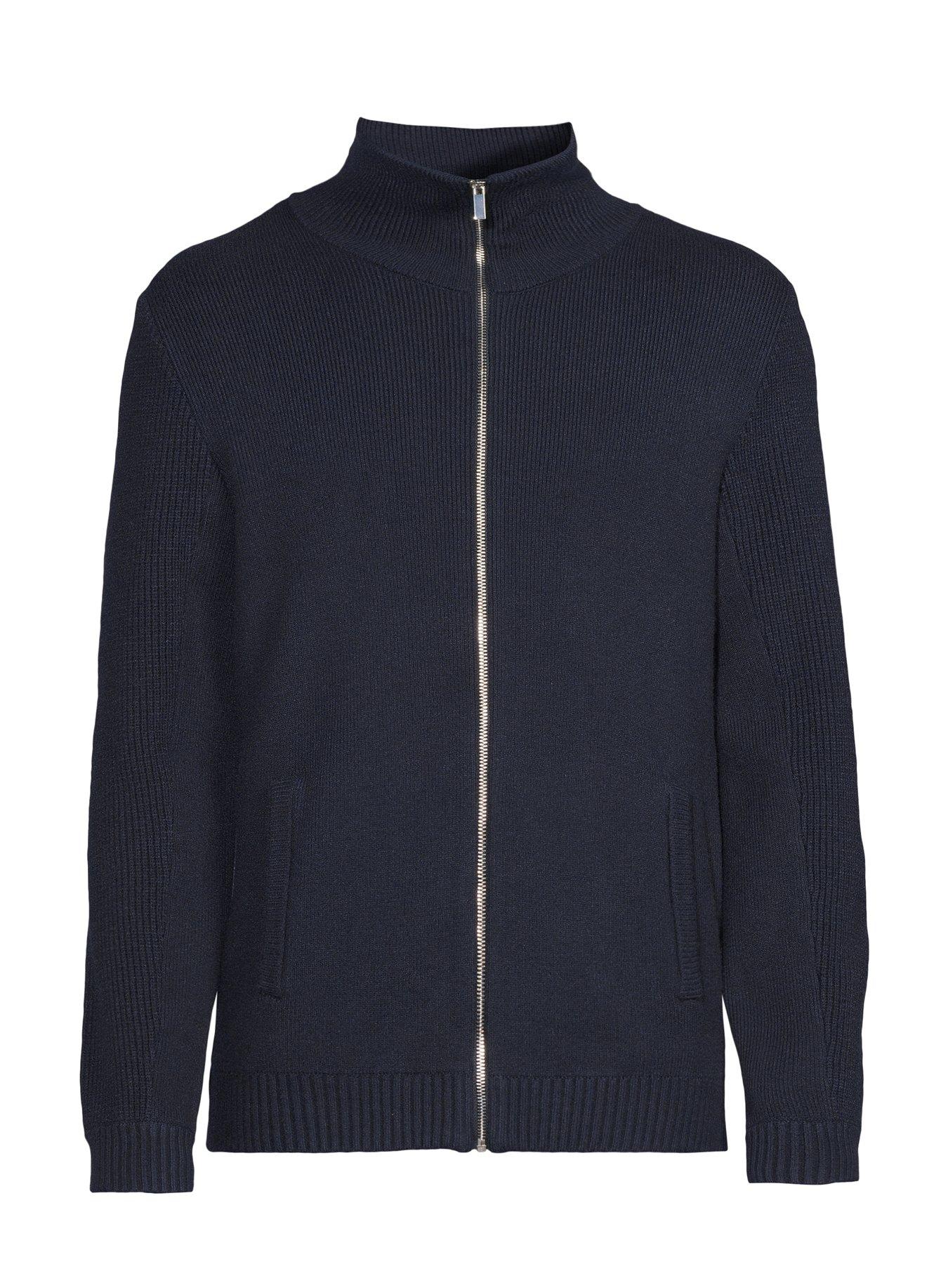 Image 7 of 7 of The Very Collection Chunky Soft Touch Zip Through Funnel Jumper - Navy