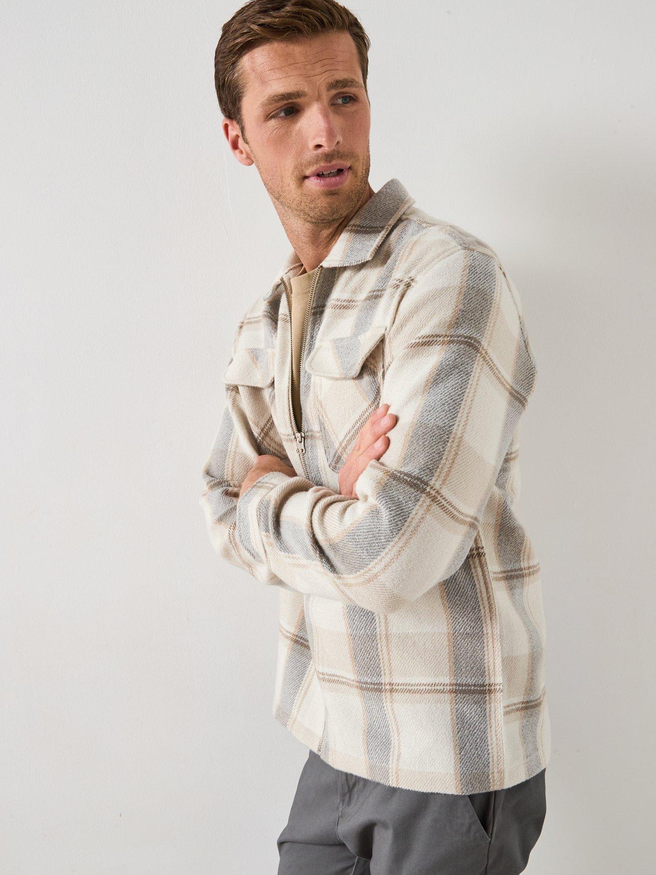 Very Man Check Zip Shacket - Beige | Littlewoods