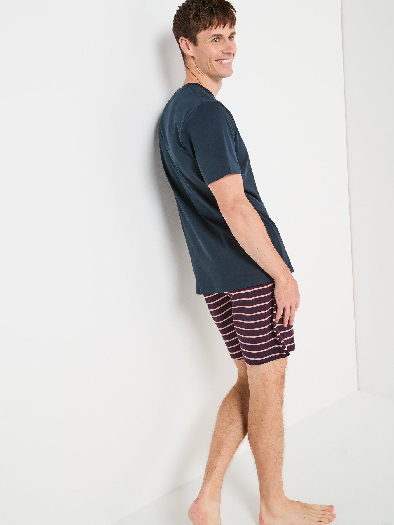Image 2 of 6 of Very Man Striped T-Shirt and Short PJ Set - Burgundy/Navy
