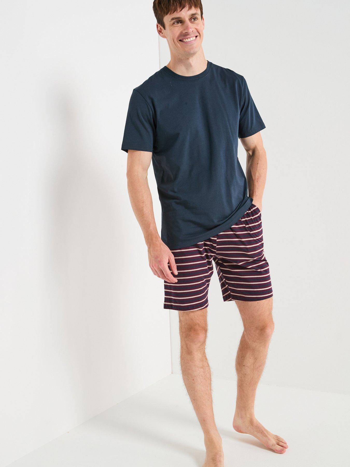 Image 3 of 6 of Very Man Striped T-Shirt and Short PJ Set - Burgundy/Navy