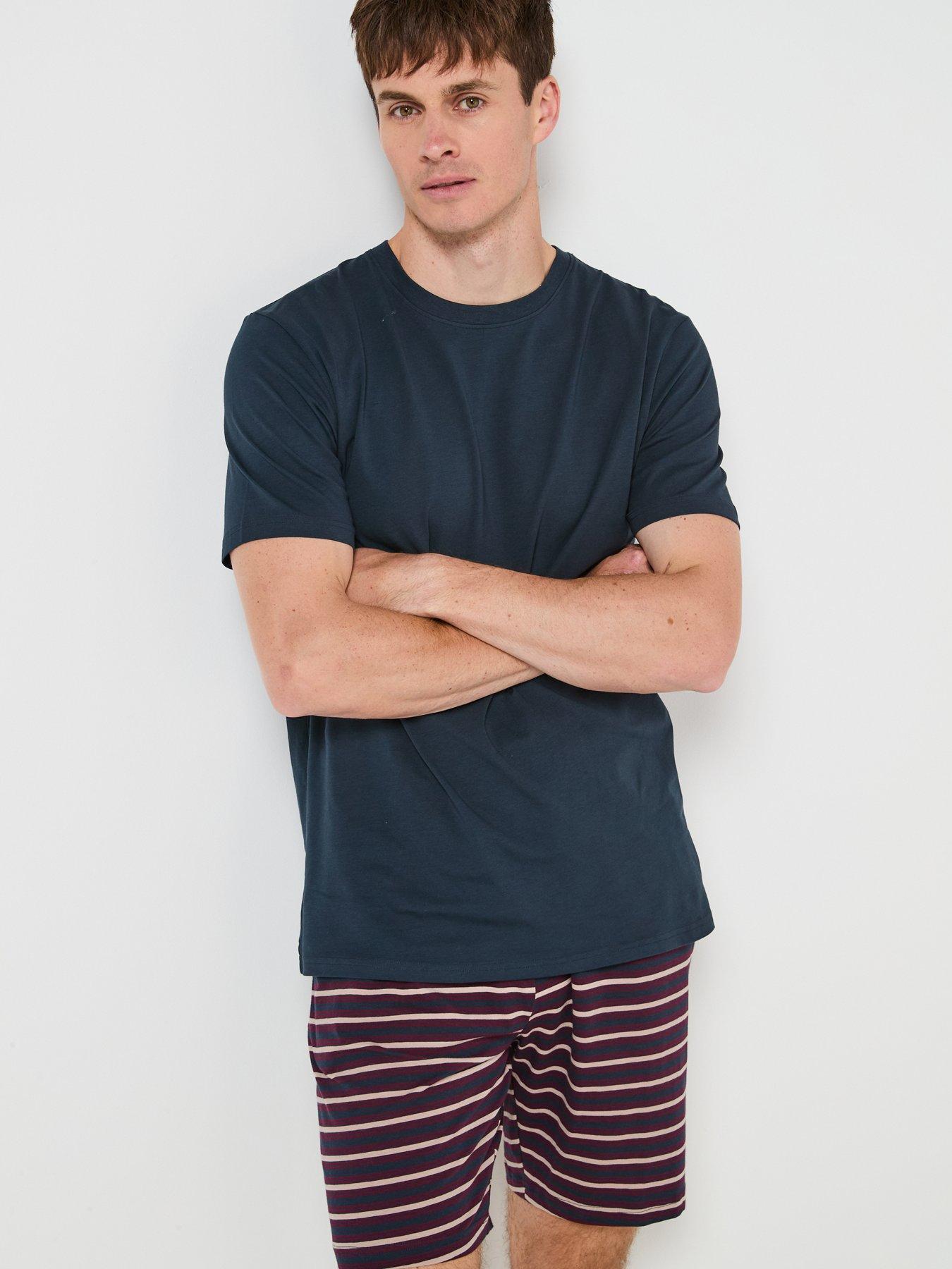Image 4 of 6 of Very Man Striped T-Shirt and Short PJ Set - Burgundy/Navy