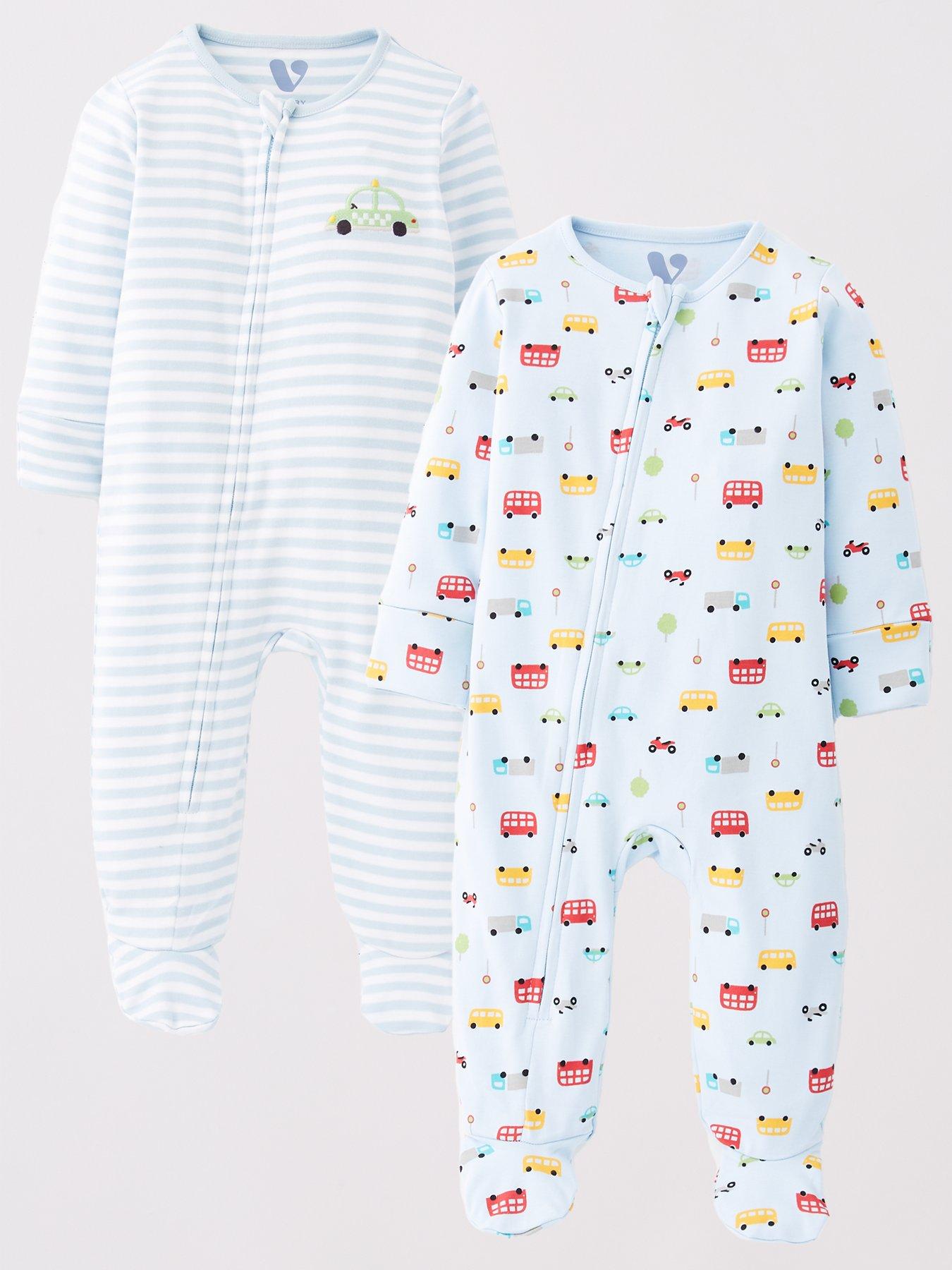 undefined Baby Boys 2 Pack Transport Stripe Sleepsuits - Multi
