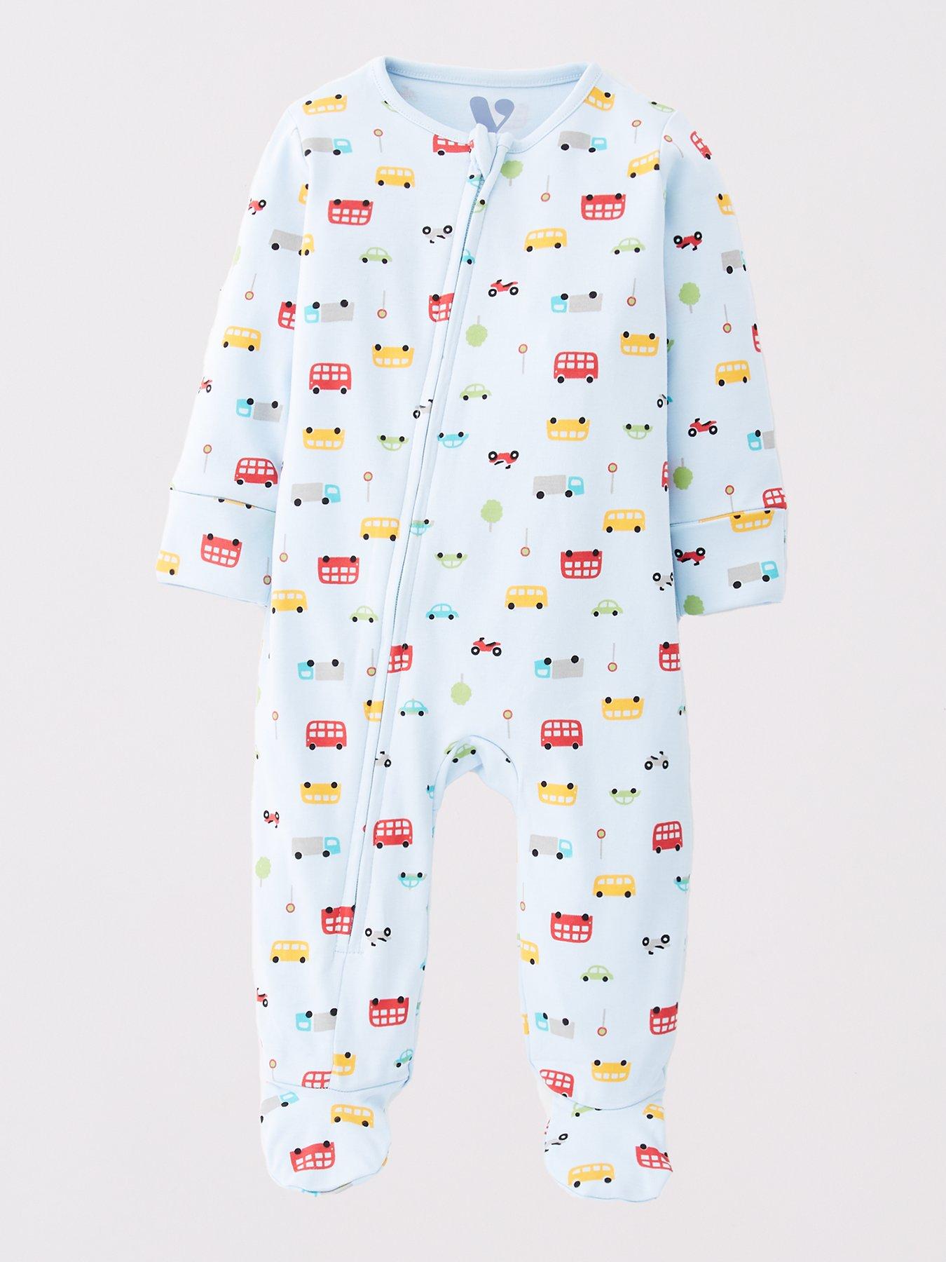 Image 2 of 5 of The Very Collection Baby Boys 2 Pack Transport Stripe Sleepsuits - Multi