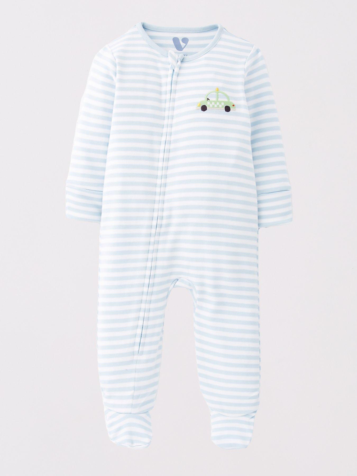 Image 3 of 5 of The Very Collection Baby Boys 2 Pack Transport Stripe Sleepsuits - Multi