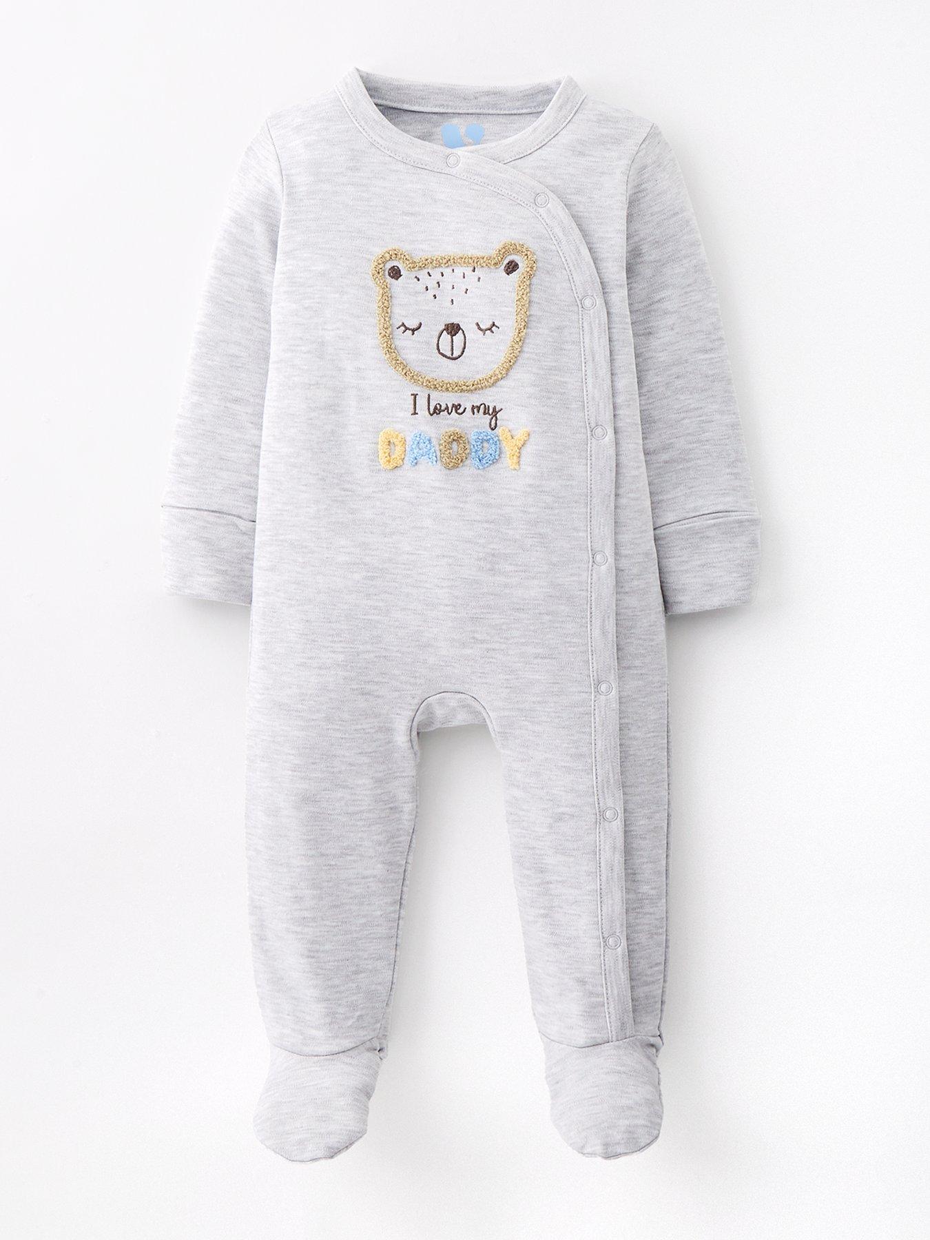 undefined Baby Boy Love My Daddy Bear Cup Sleepsuits - Grey