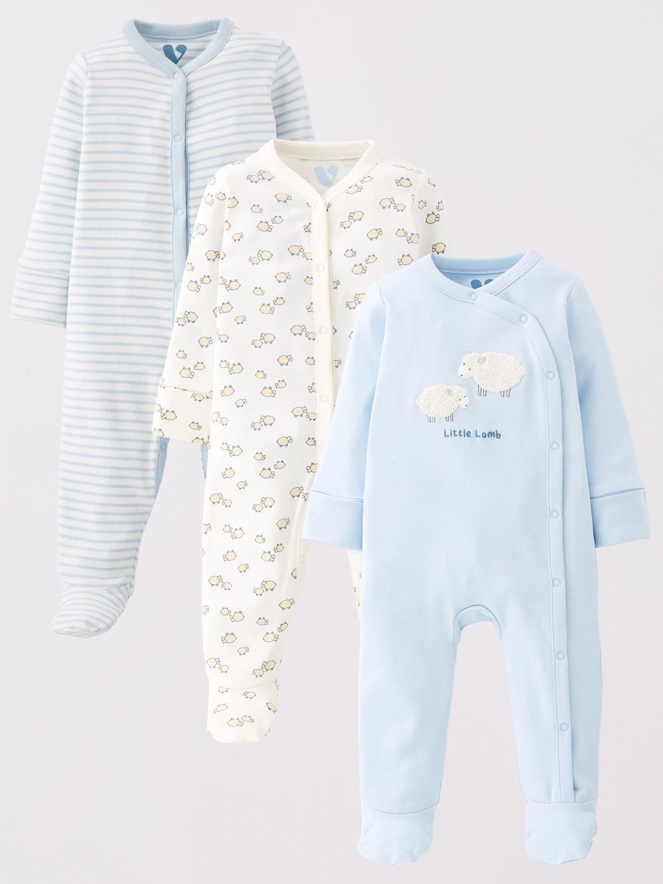 Mini V by Very Baby Boys Little Lamb 3 Pack Sleepsuits - Blue