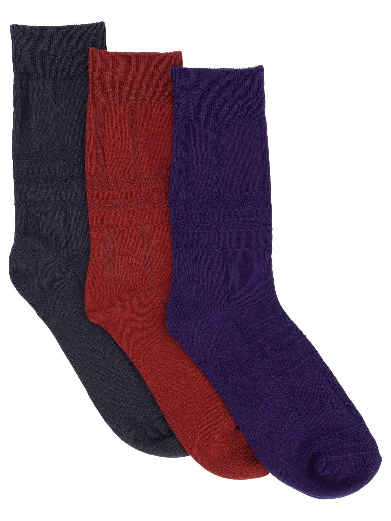 undefined 3 Pack Assorted Textured Socks - Navy/Burgundy/Black