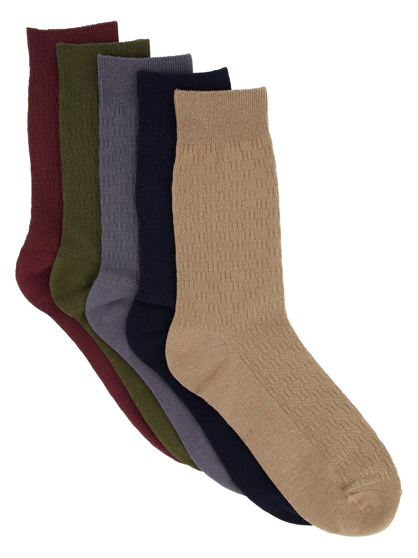 undefined 5 Pack Assorted Socks - Black/White/Charcoal/Burgundy/Khaki - Multi