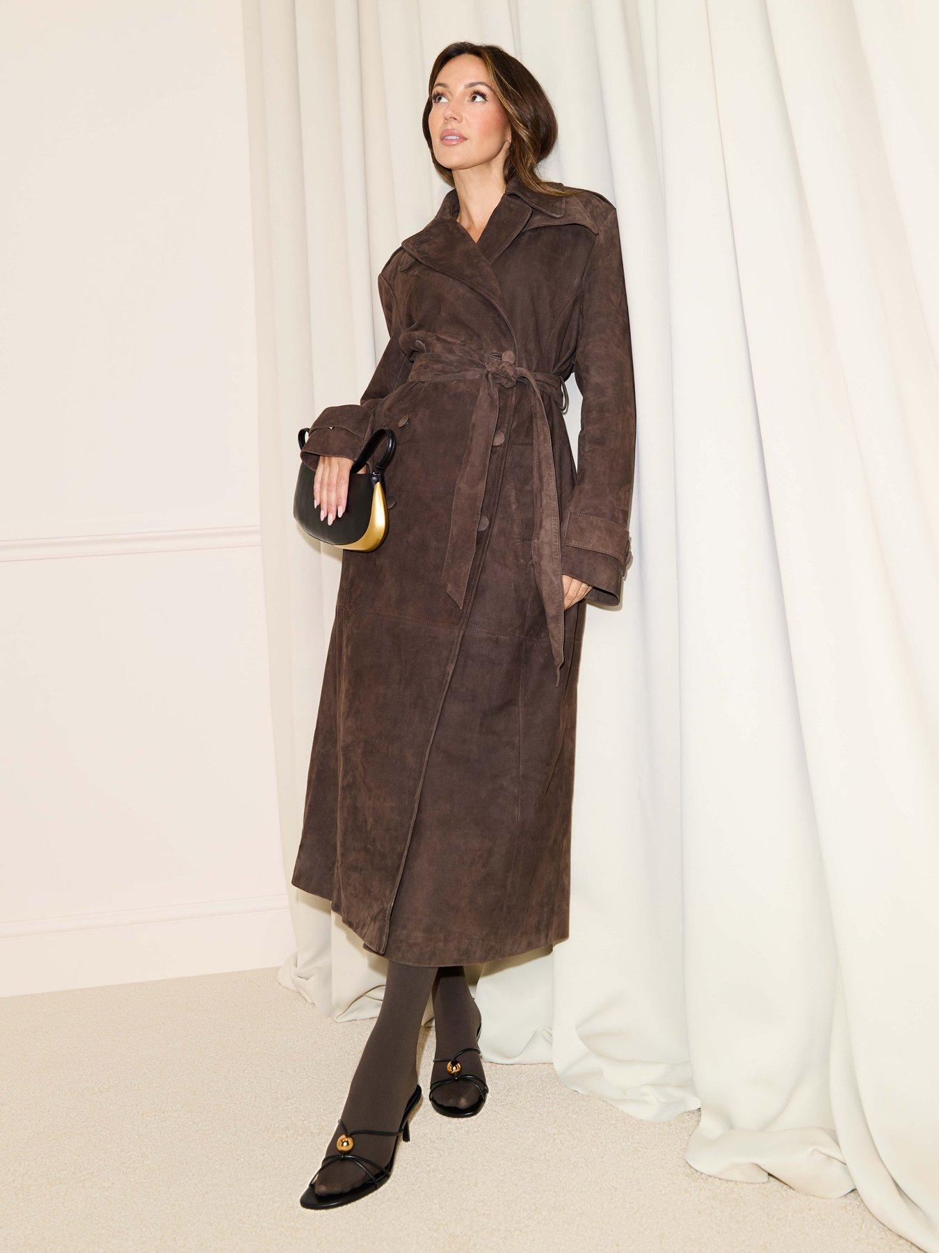 undefined Real Suede Trench Coat - Brown