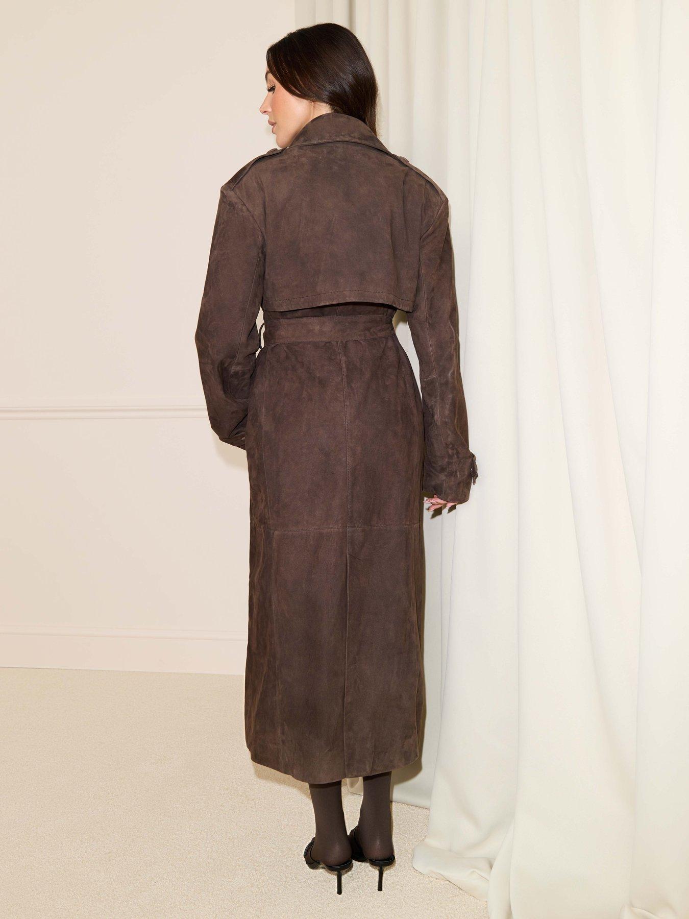  image of michelle-keegan-real-suede-trench-coat-brown