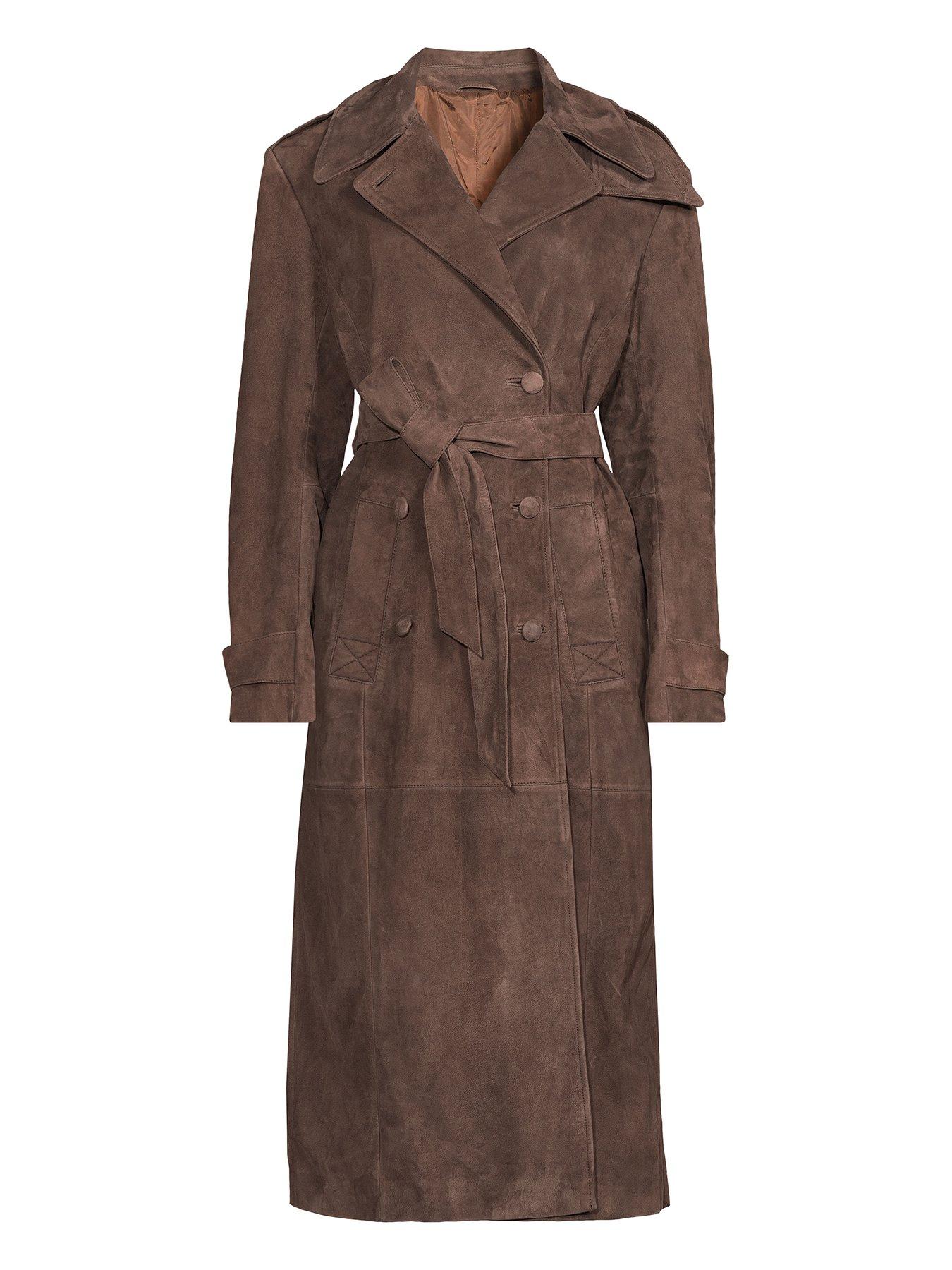 Image 5 of 5 of Michelle Keegan Real Suede Trench Coat - Brown&nbsp;
