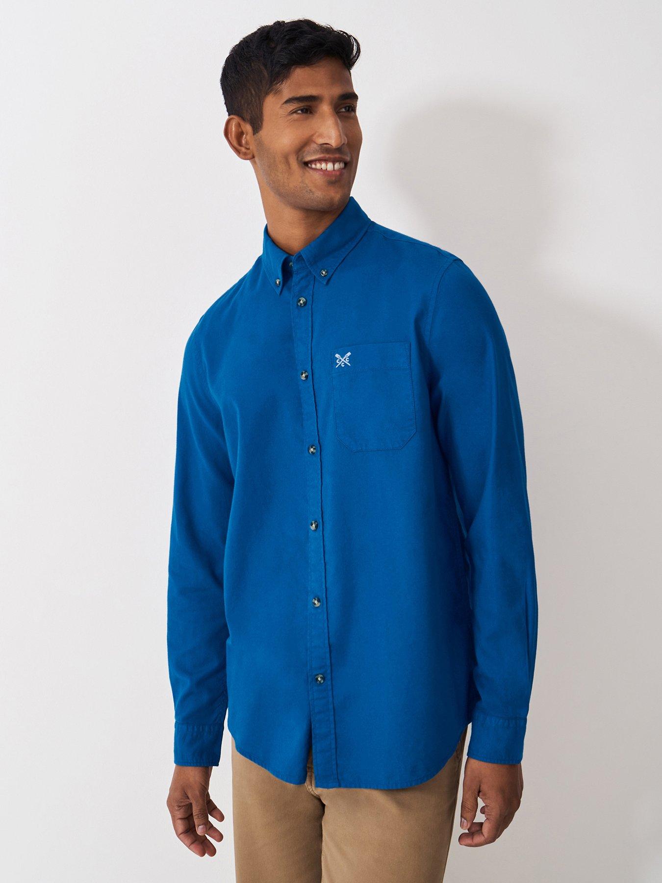  image of crew-clothing-oxford-long-sleeve-shirt-dark-blue