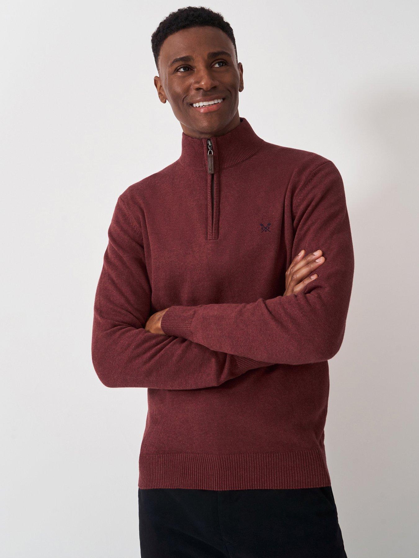 crew-clothing-classic-cotton-14-zip-knitted-jumper-red