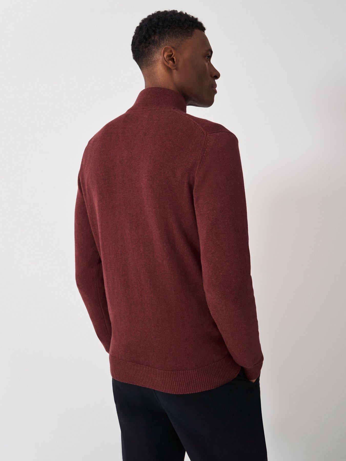  image of crew-clothing-classic-cotton-14-zip-knitted-jumper-red