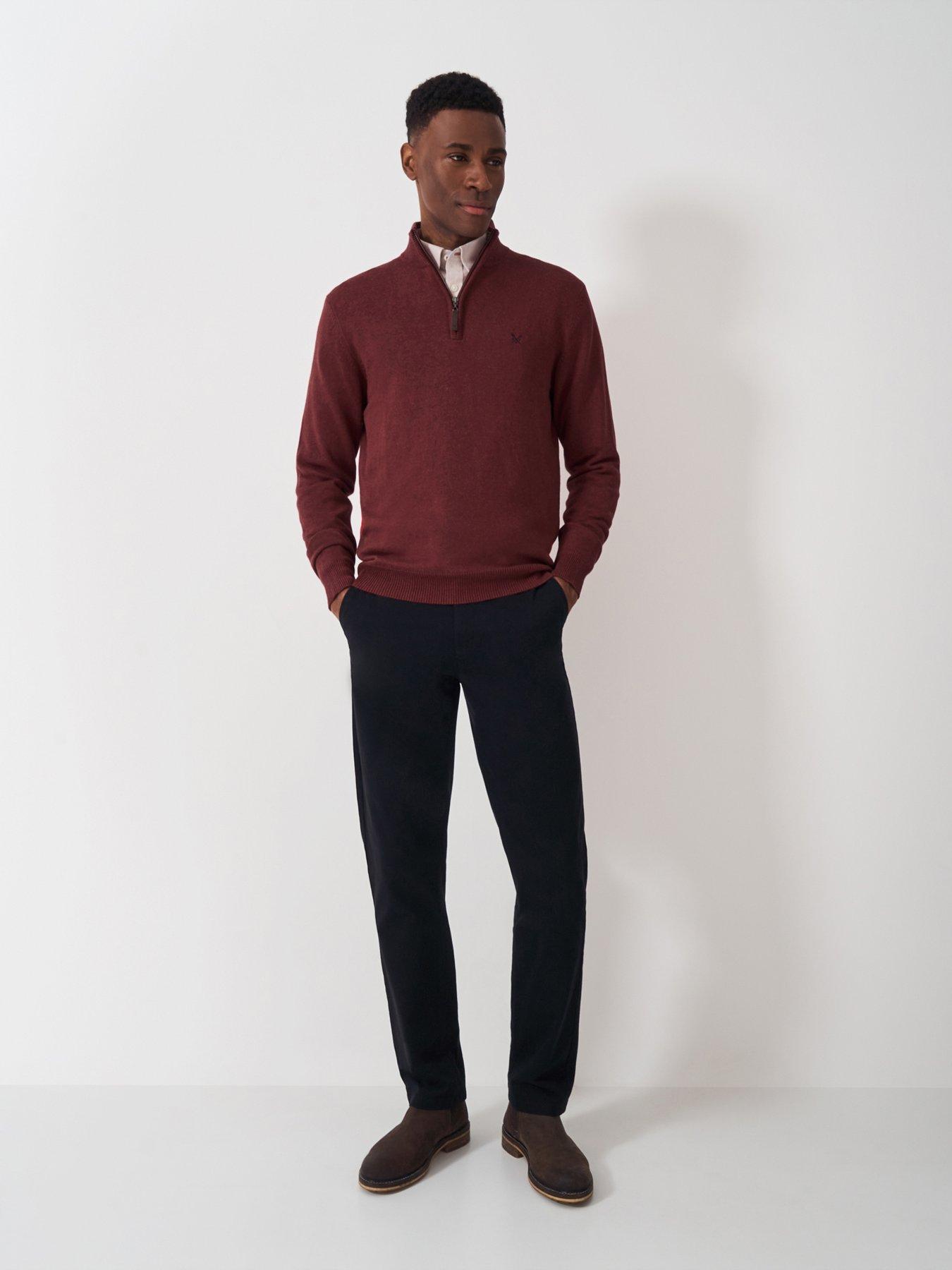  image of crew-clothing-classic-cotton-14-zip-knitted-jumper-red