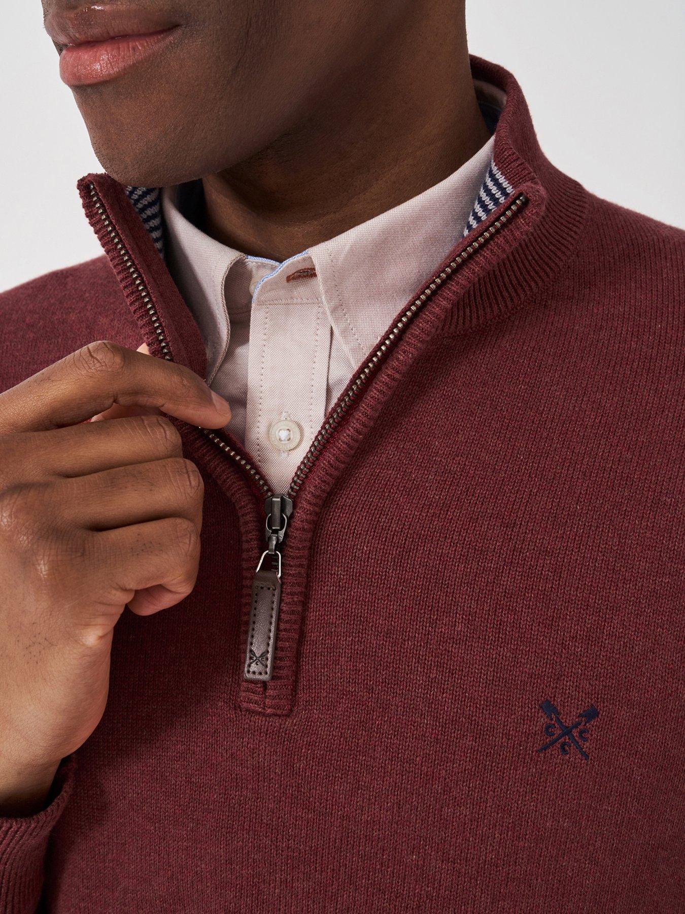  image of crew-clothing-classic-cotton-14-zip-knitted-jumper-red