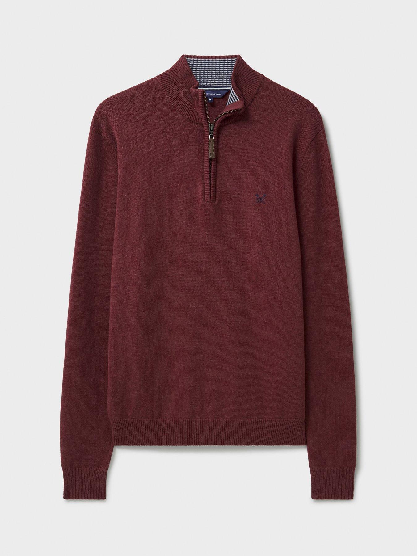  image of crew-clothing-classic-cotton-14-zip-knitted-jumper-red