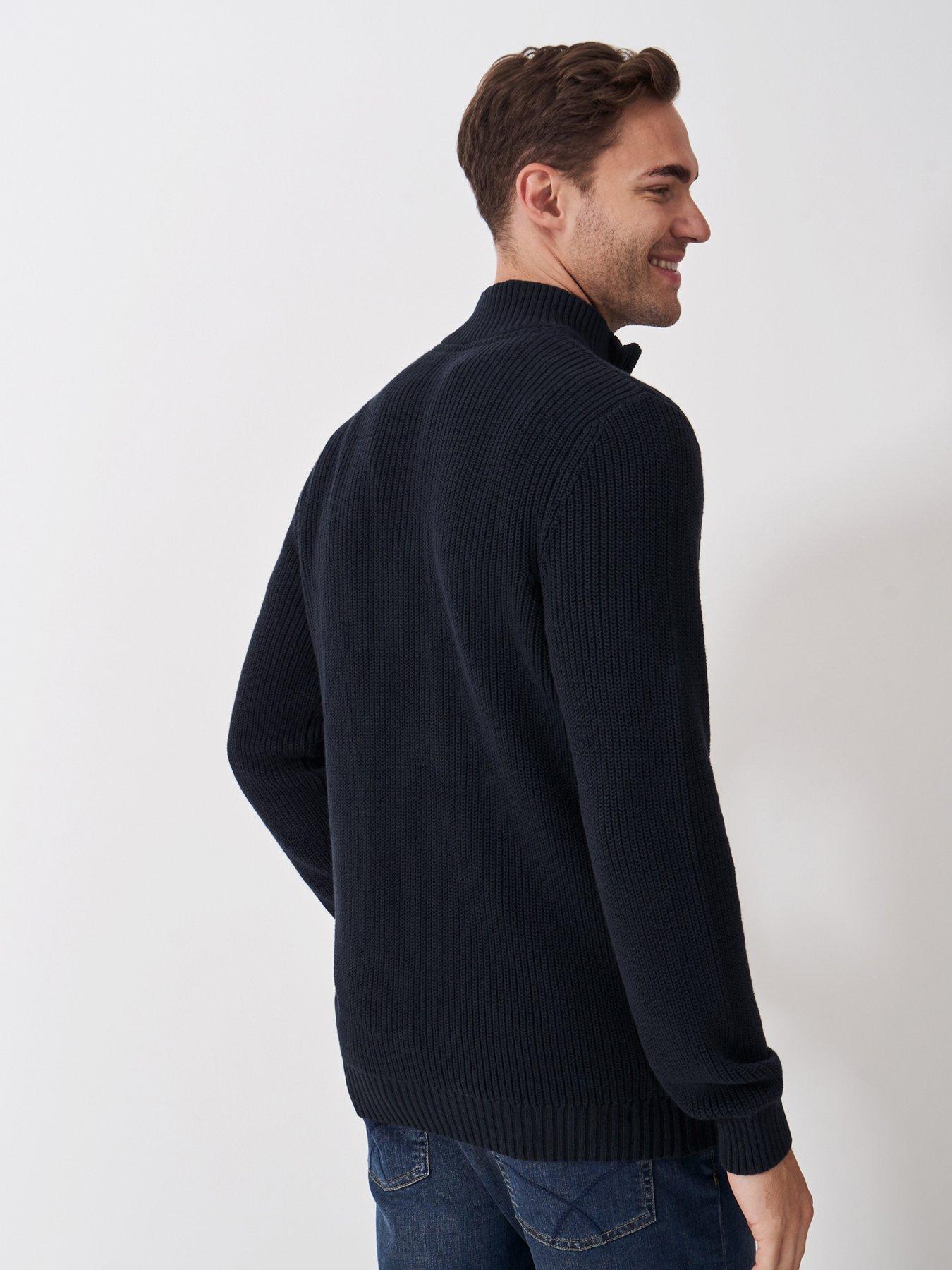  image of crew-clothing-crest-fleece-embroidered-14-zip-knitted-jumper-navy