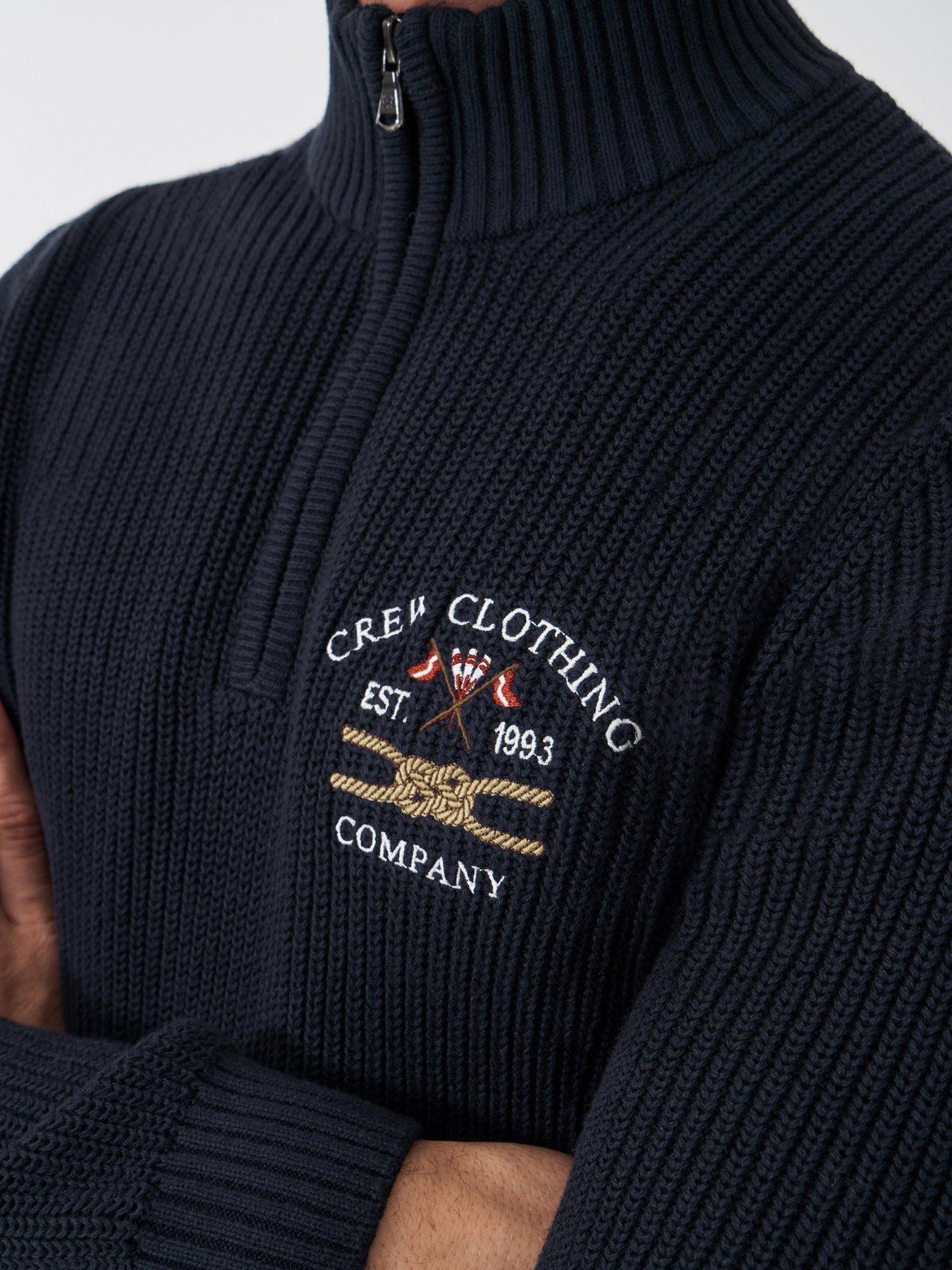  image of crew-clothing-crest-fleece-embroidered-14-zip-knitted-jumper-navy