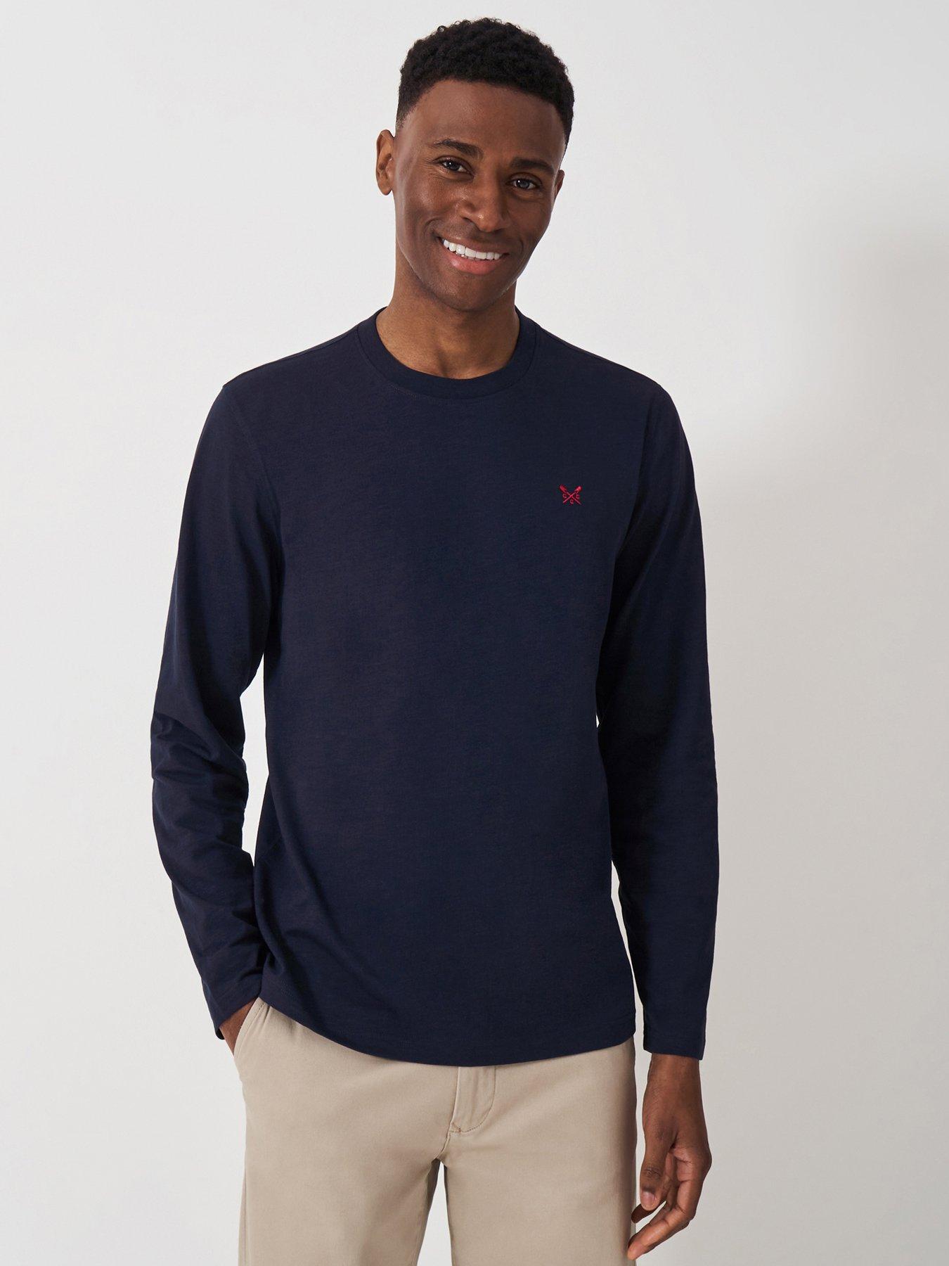  image of crew-clothing-long-sleeve-slub-t-shirt-navy