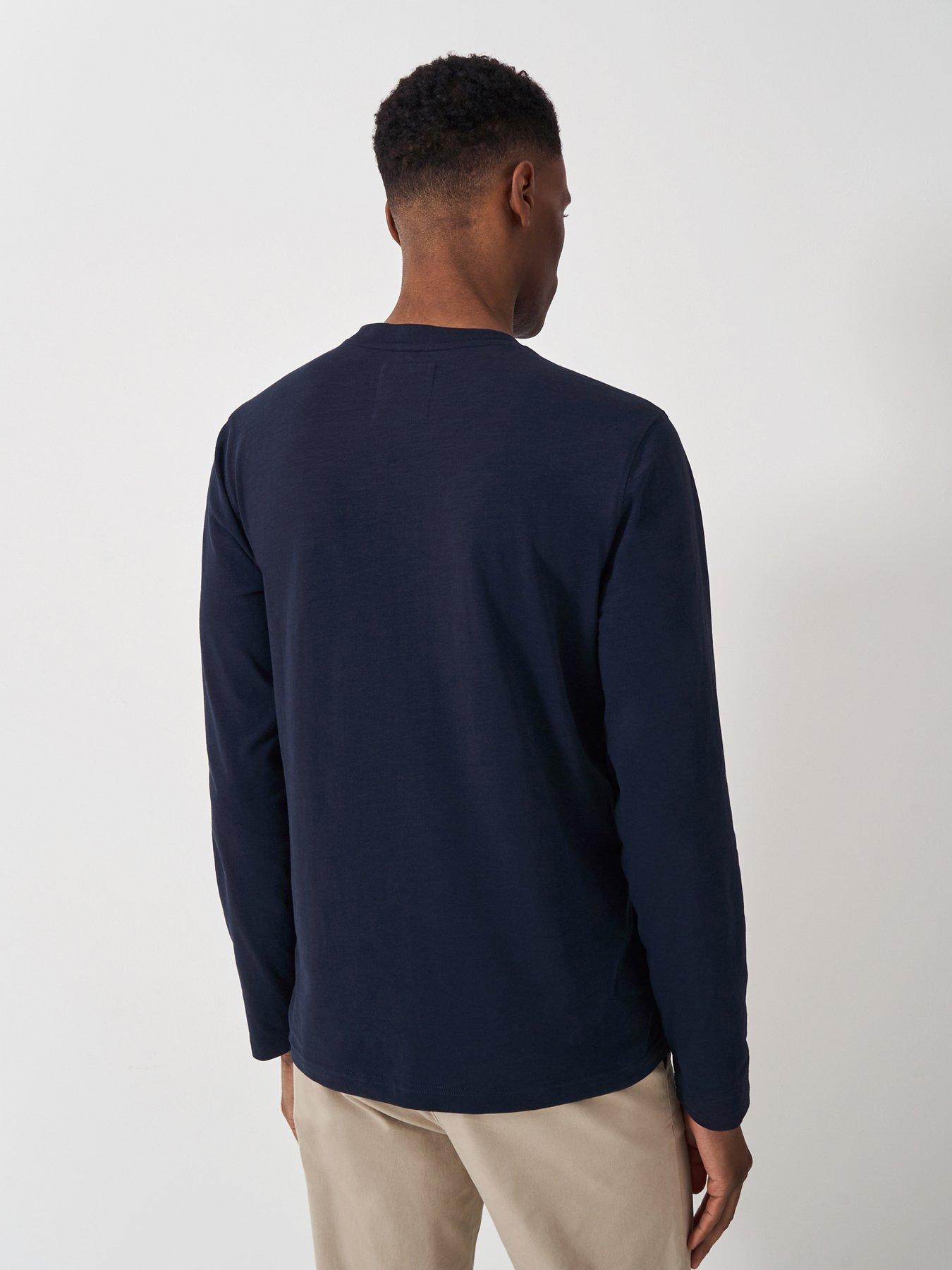  image of crew-clothing-long-sleeve-slub-t-shirt-navy