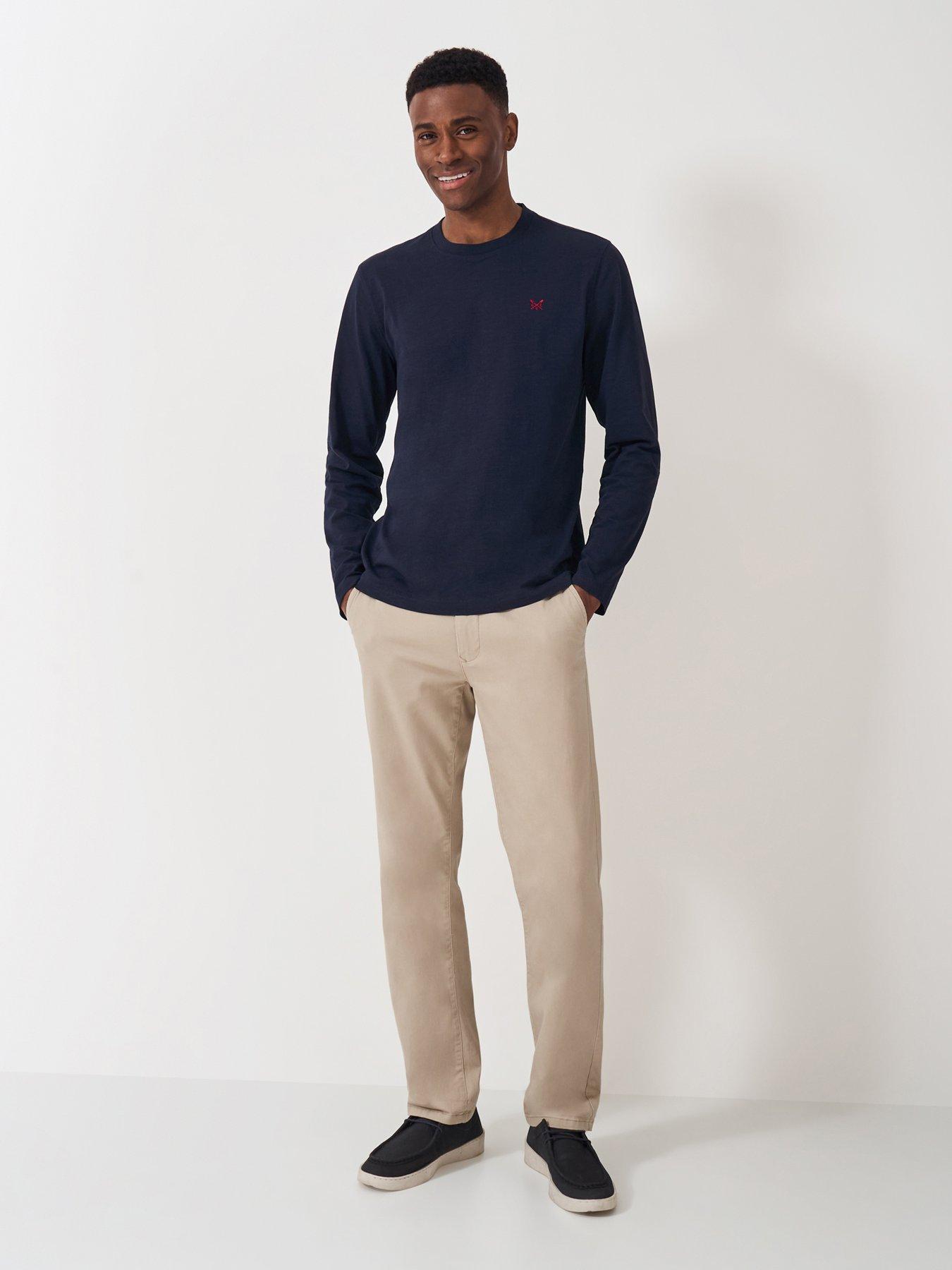  image of crew-clothing-long-sleeve-slub-t-shirt-navy
