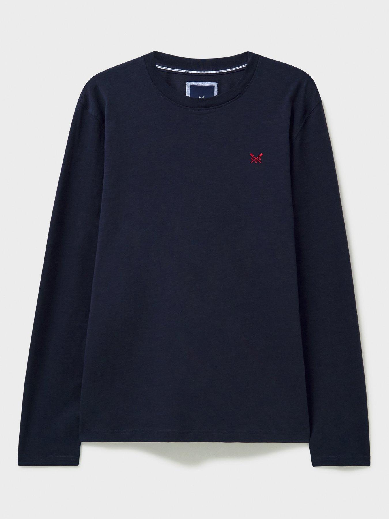  image of crew-clothing-long-sleeve-slub-t-shirt-navy