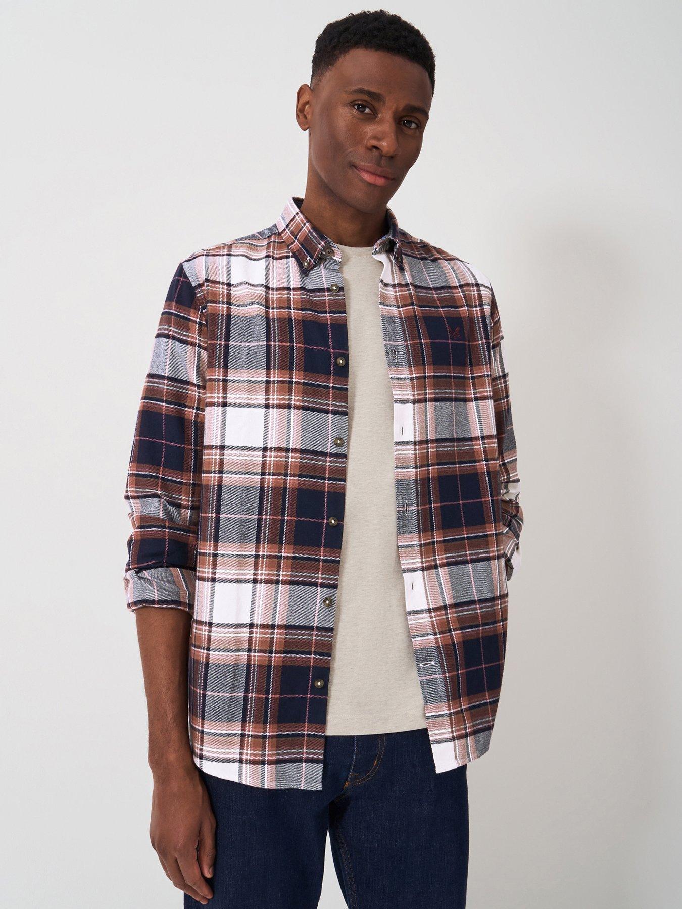  image of crew-clothing-spencer-check-long-sleeve-flannel-shirt-navy