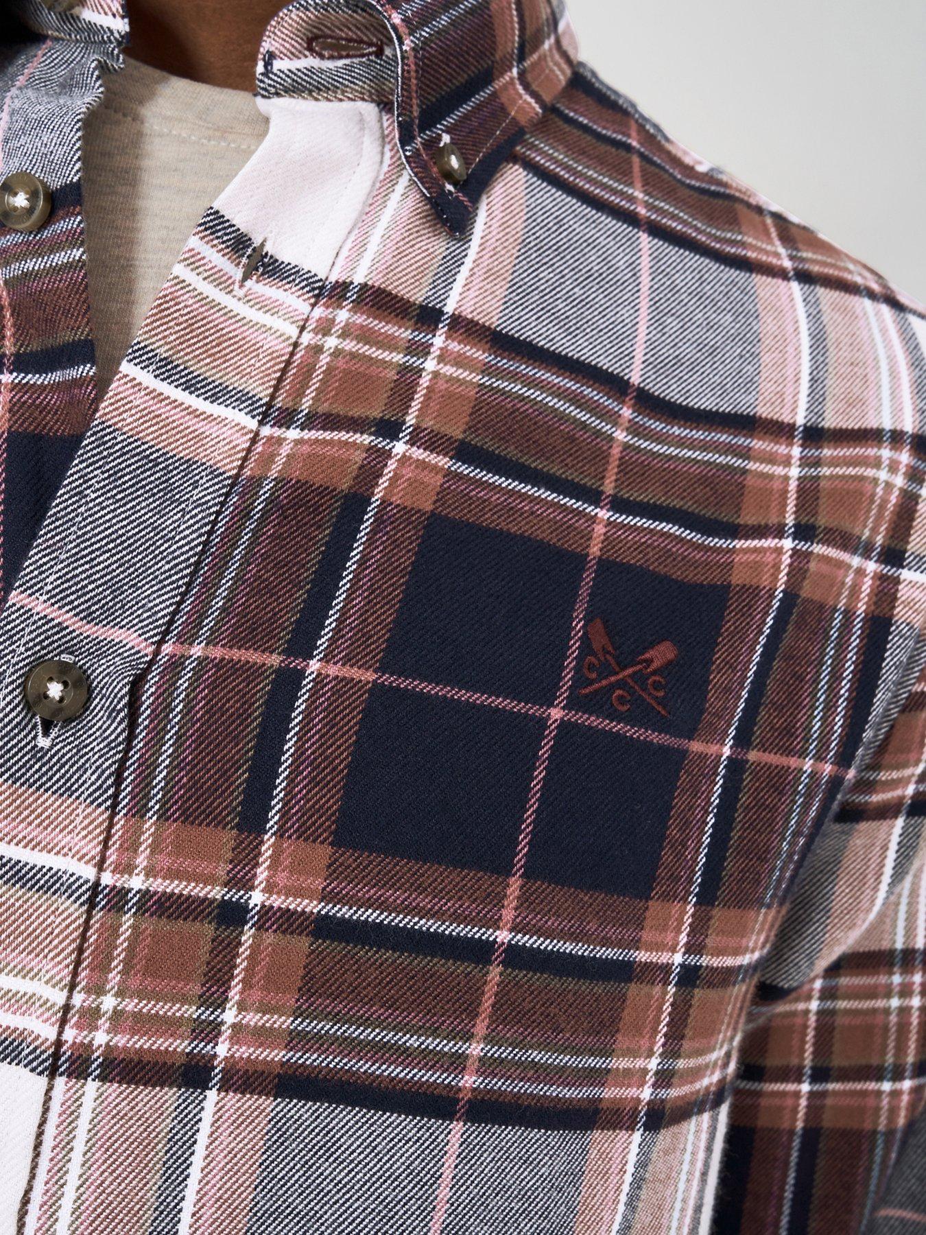  image of crew-clothing-spencer-check-long-sleeve-flannel-shirt-navy