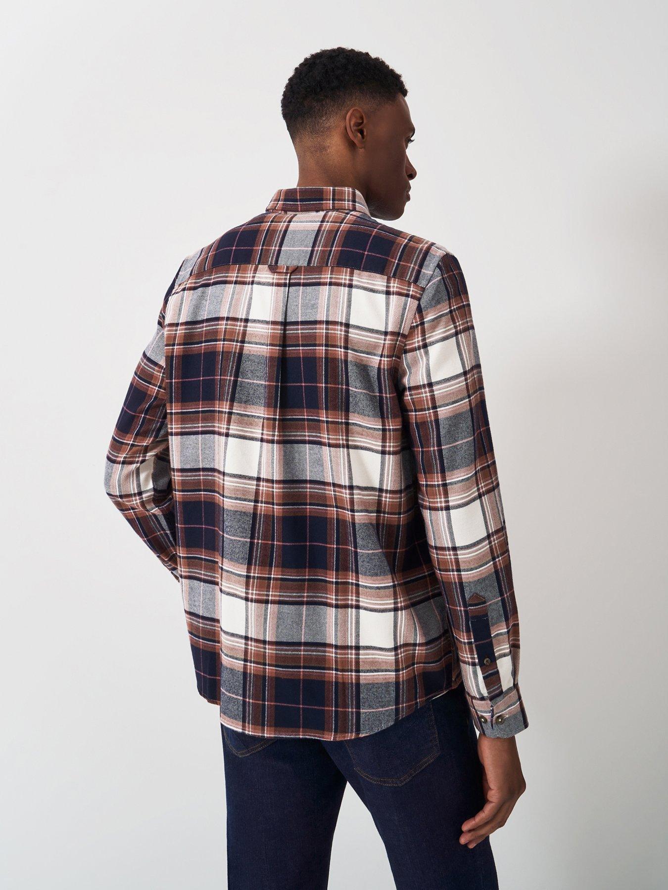  image of crew-clothing-spencer-check-long-sleeve-flannel-shirt-navy