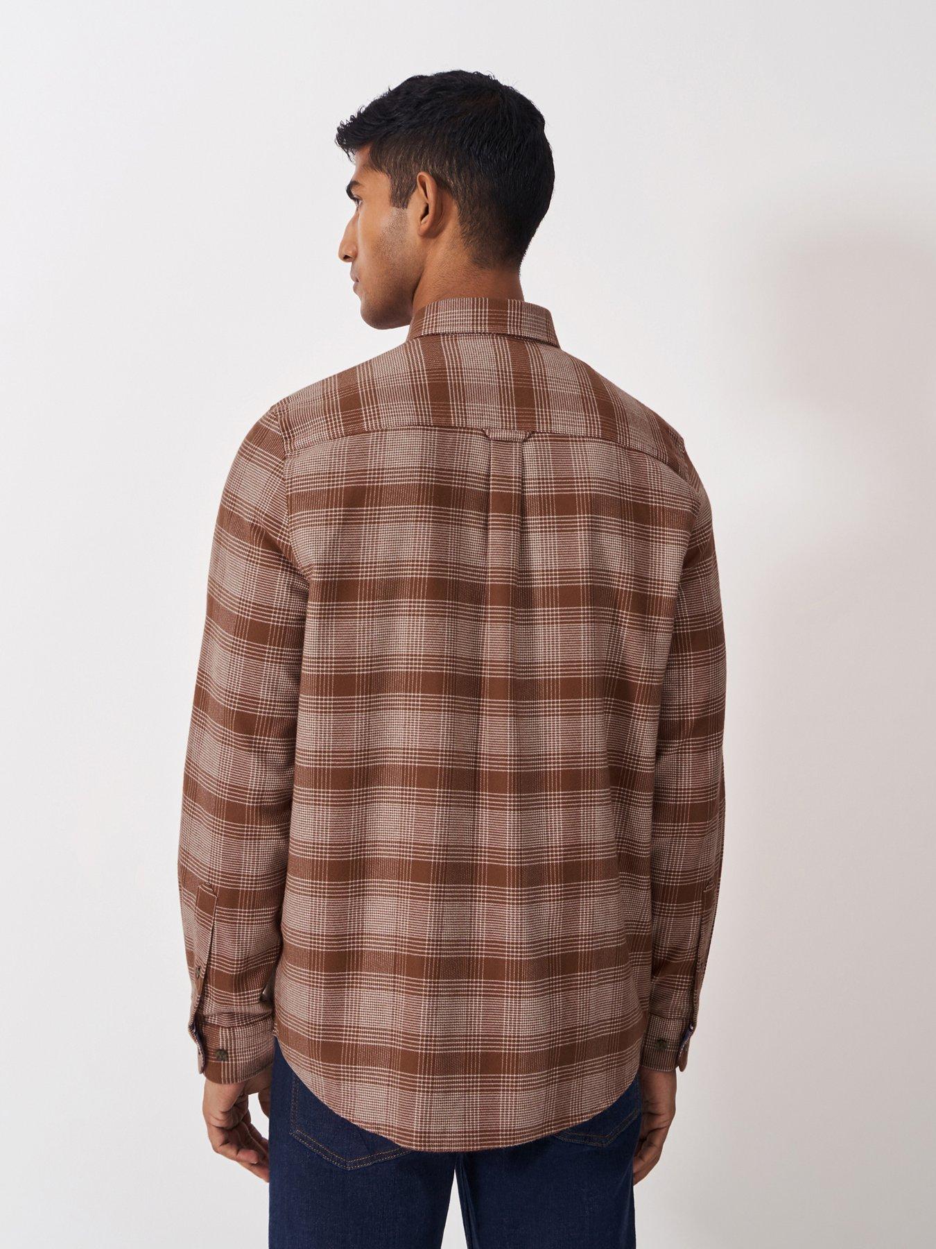  image of crew-clothing-martin-cross-check-long-sleeve-flannel-shirt-brown