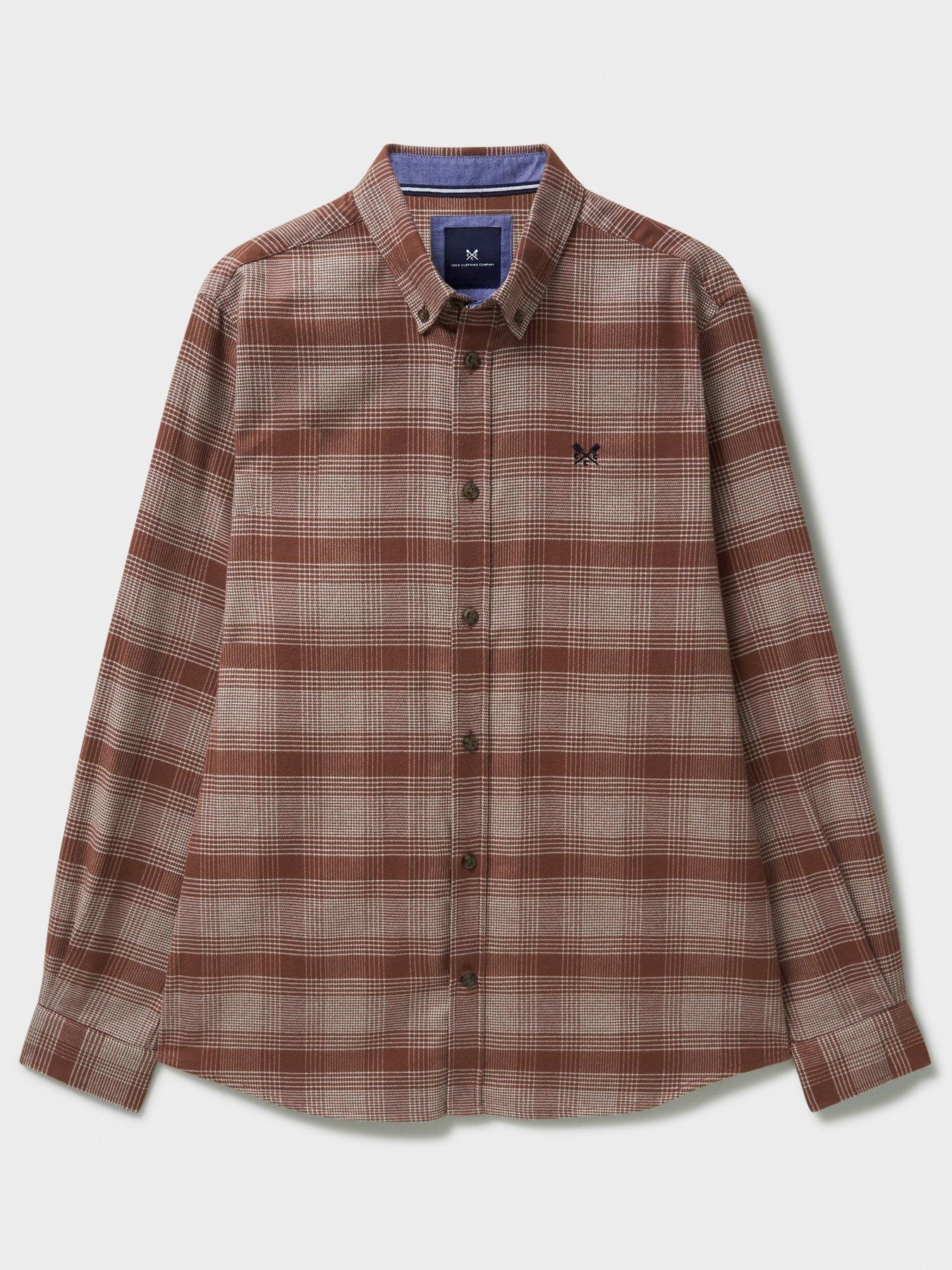  image of crew-clothing-martin-cross-check-long-sleeve-flannel-shirt-brown