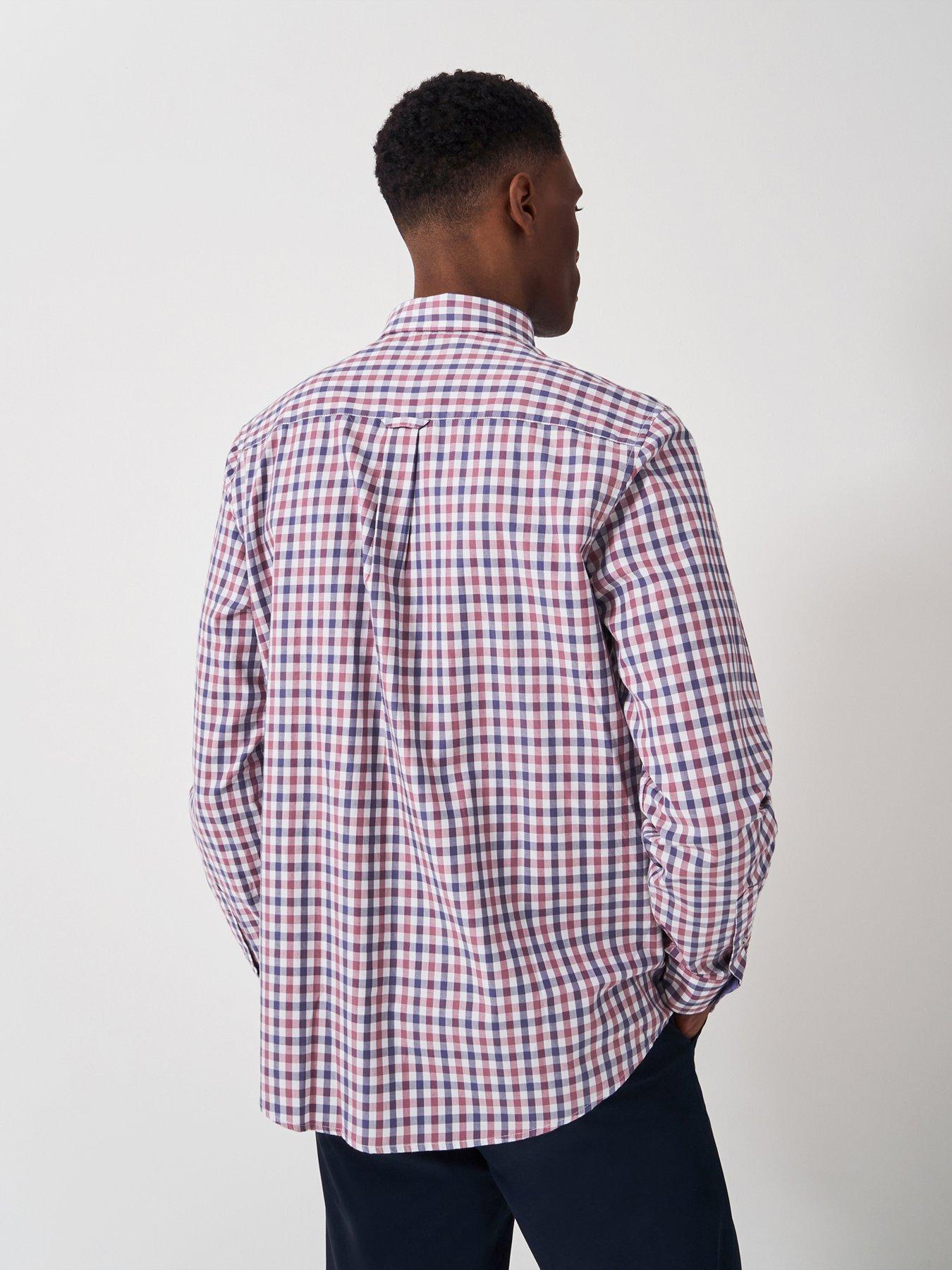  image of crew-clothing-tattersall-check-twill-long-sleeve-shirt-pink
