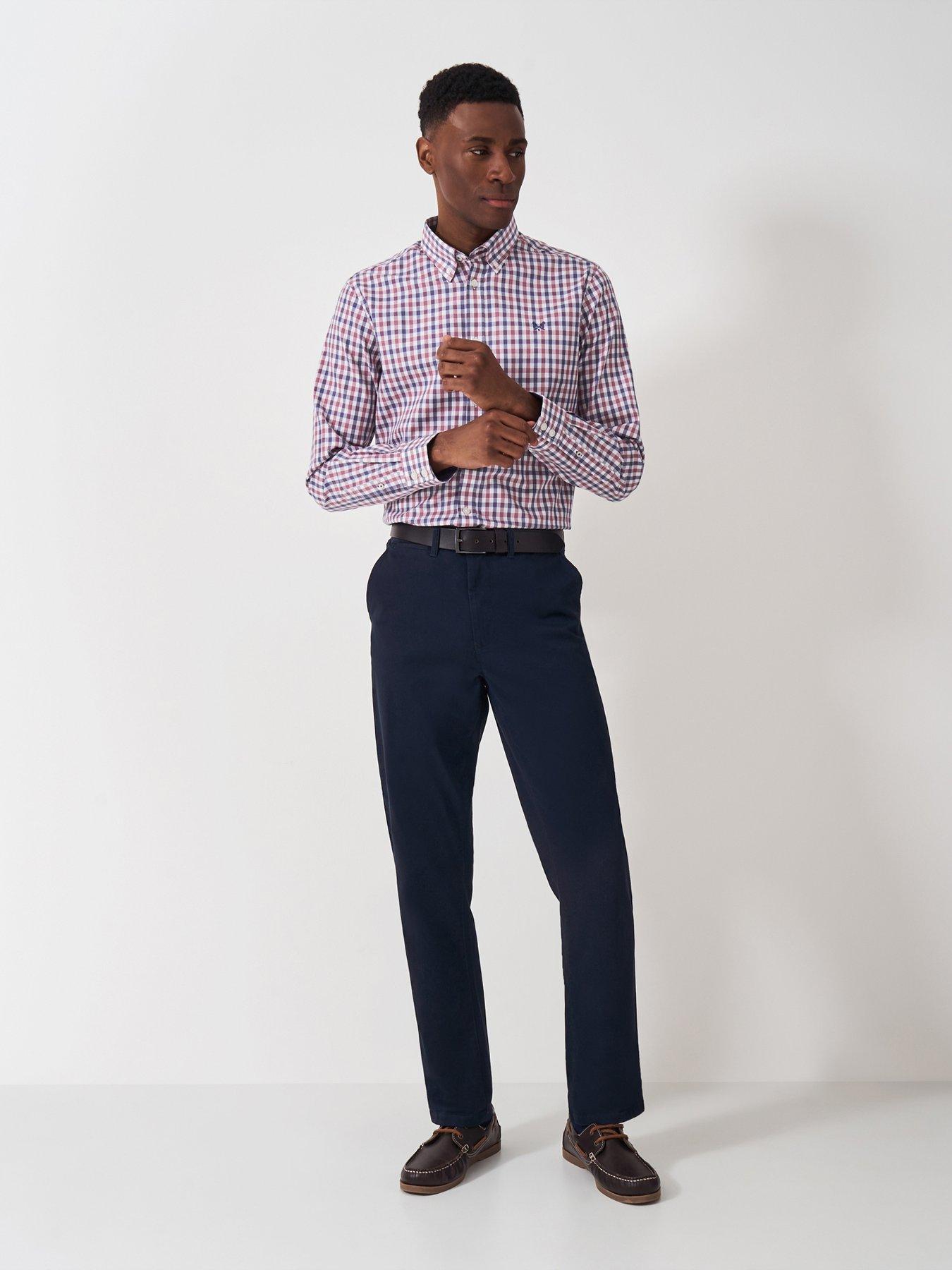  image of crew-clothing-tattersall-check-twill-long-sleeve-shirt-pink