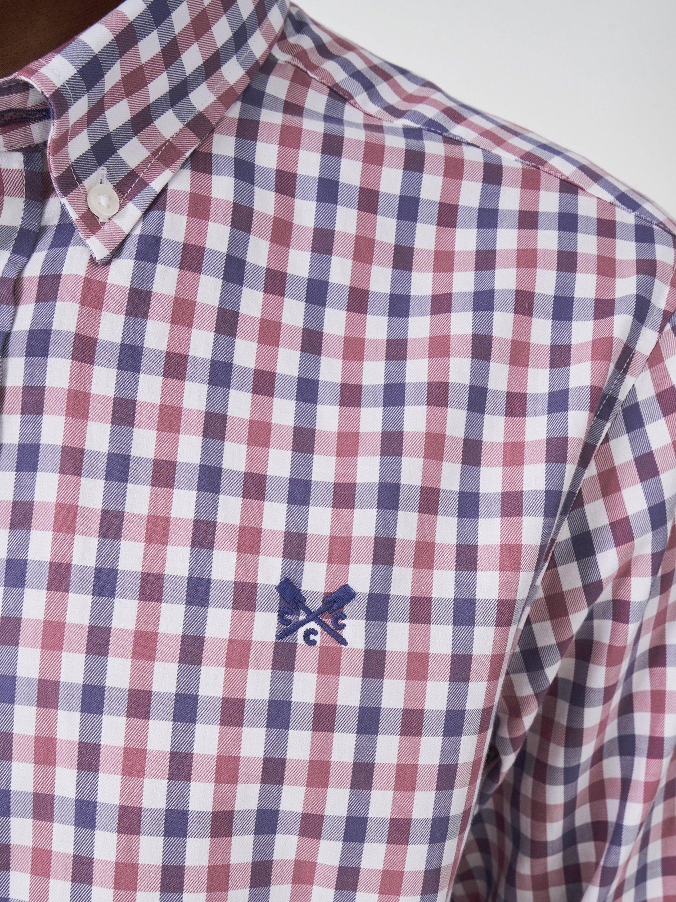  image of crew-clothing-tattersall-check-twill-long-sleeve-shirt-pink