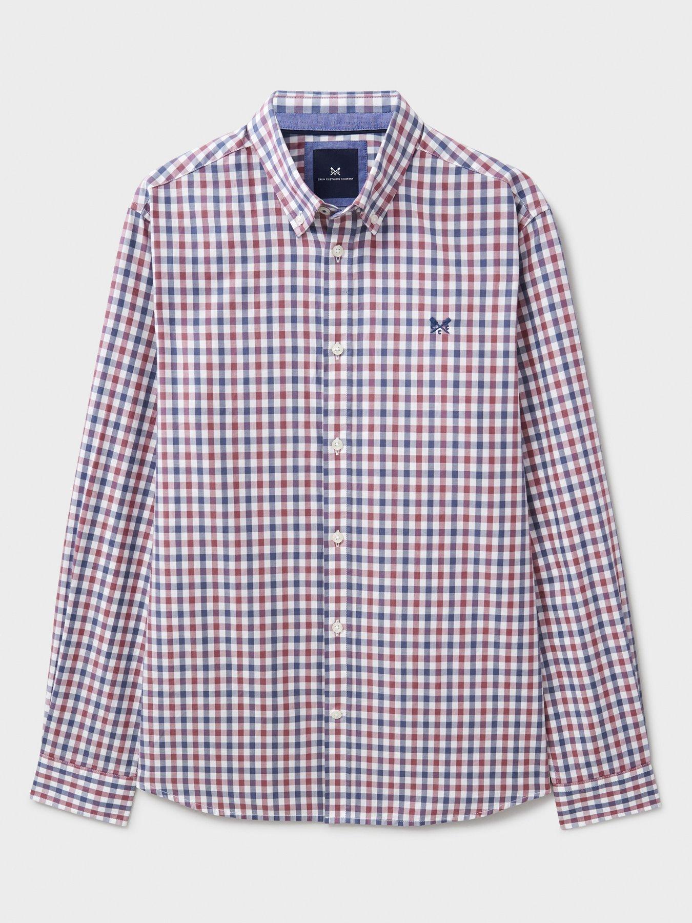  image of crew-clothing-tattersall-check-twill-long-sleeve-shirt-pink