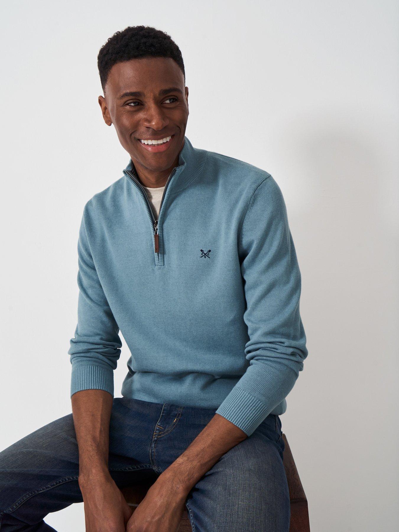crew-clothing-classic-cotton-14-zip-knitted-jumper-blue