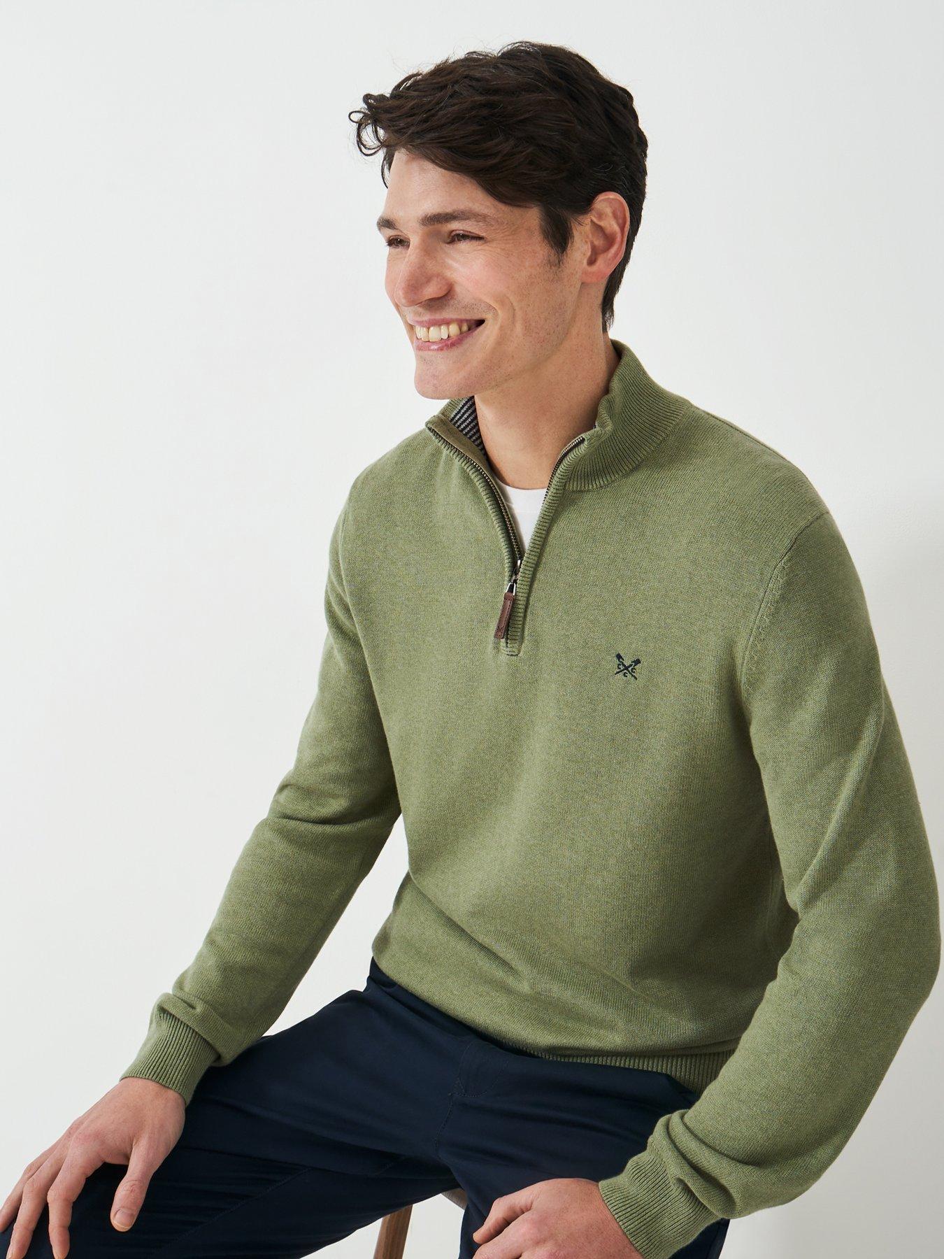 crew-clothing-classic-cotton-14-zip-knitted-jumper-green