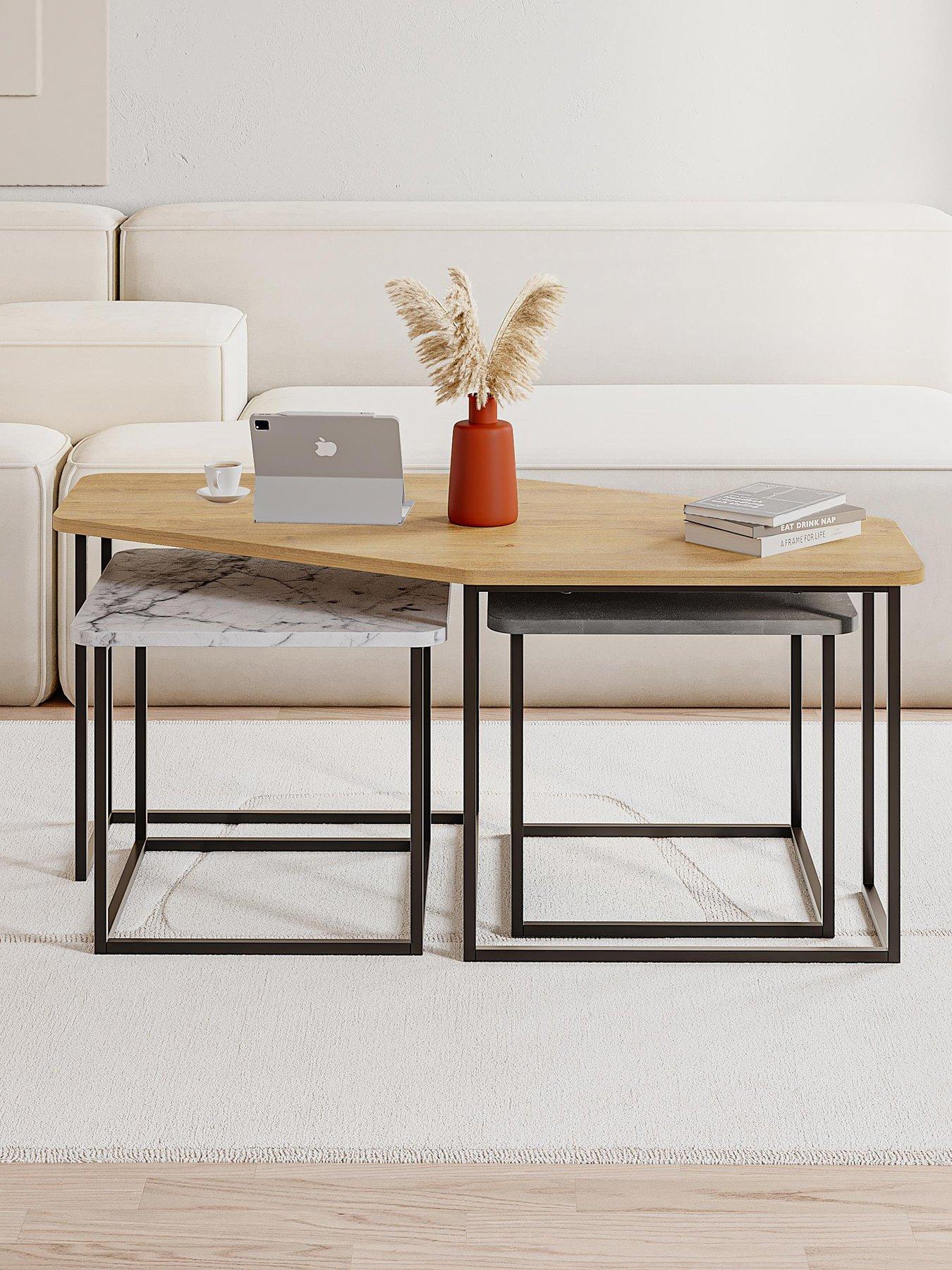 Decortie Nesty Set Of 3 Coffee Tables - Grey/oak