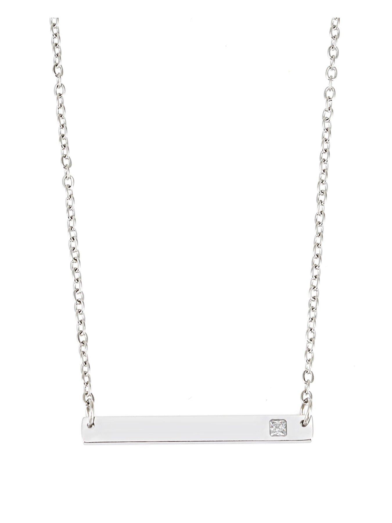 Image 1 of 2 of Say It With CZ Stone Bar Pendant Necklace - Silver