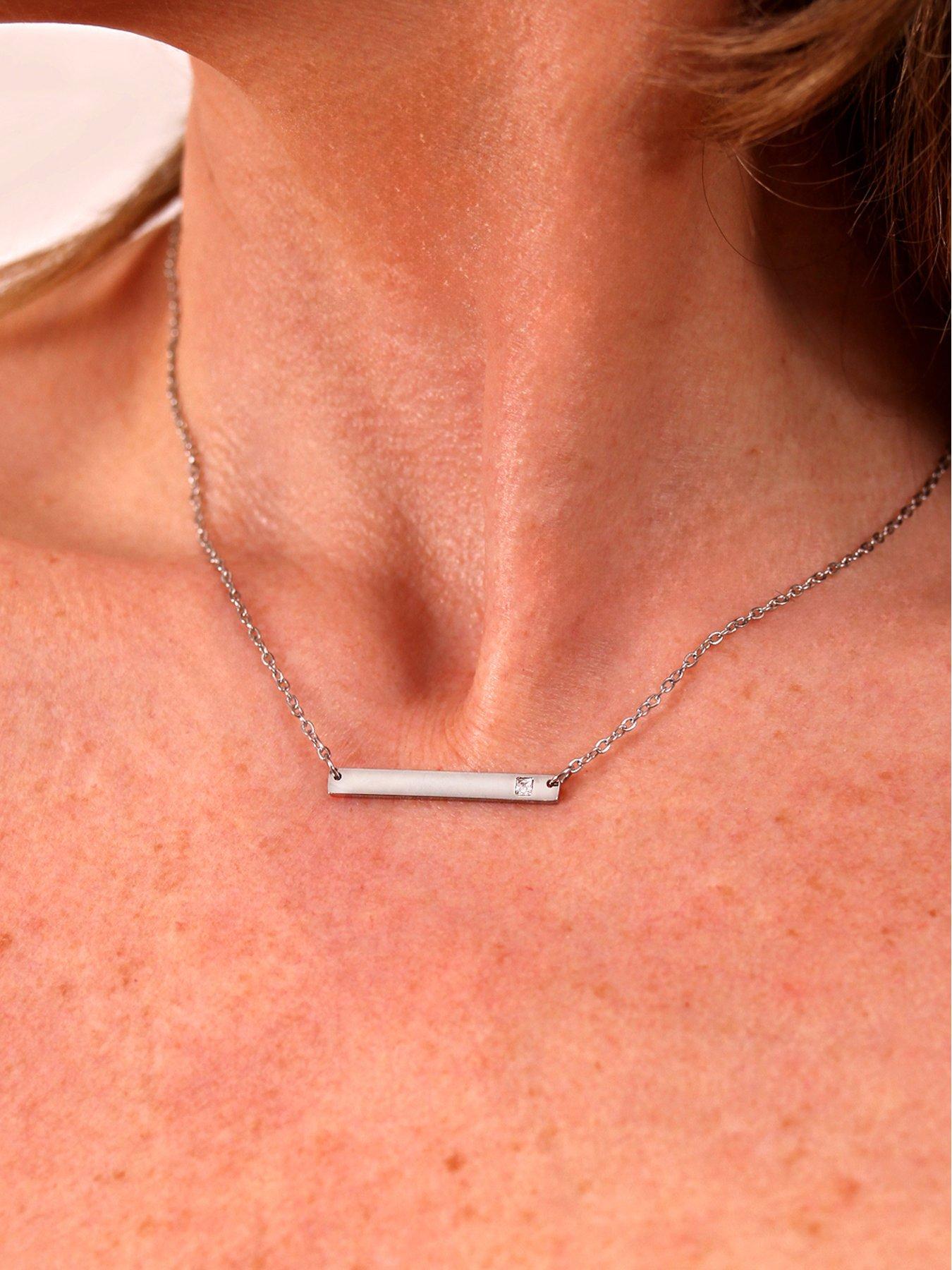 Image 2 of 2 of Say It With CZ Stone Bar Pendant Necklace - Silver