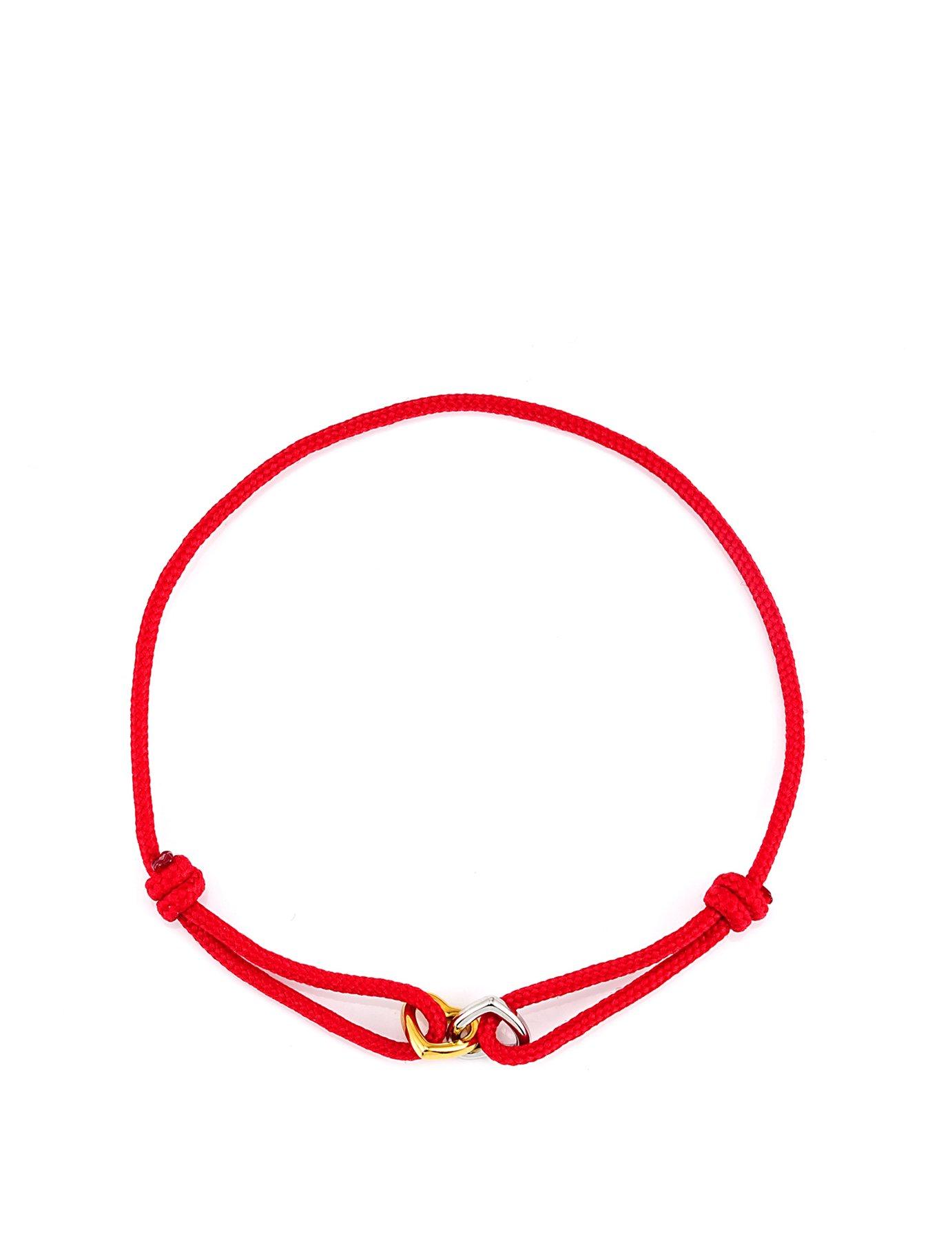 undefined Red Rope Double Heart Bracelet - Silver & Gold